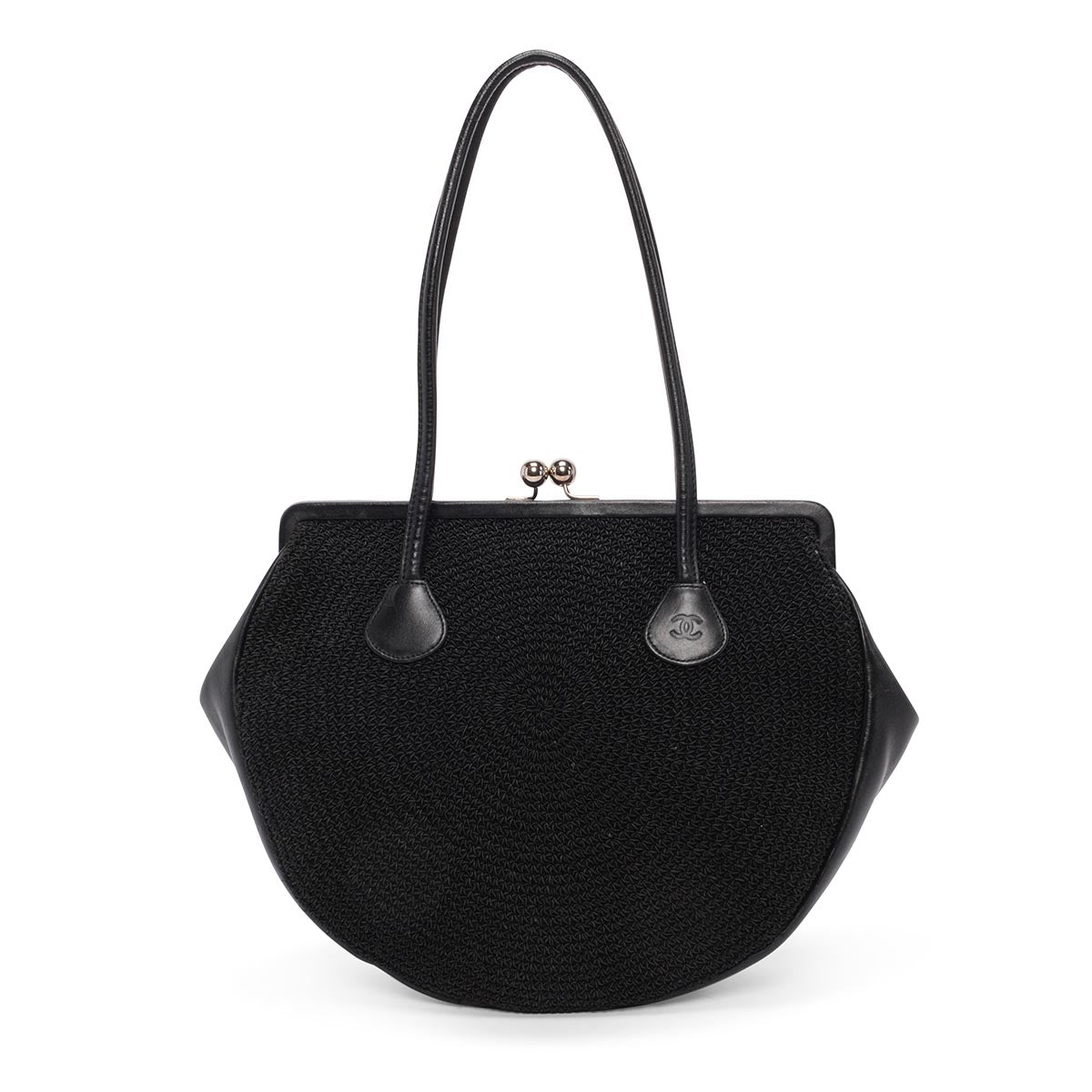 Chanel Black Woven Kiss Lock Shoulder Bag