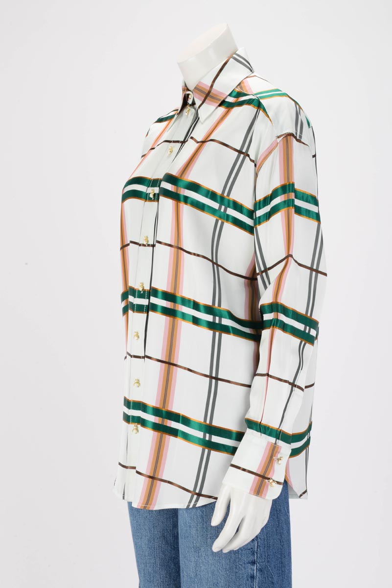 Zimmermann White Satin Check Dancer Body Shirt 0