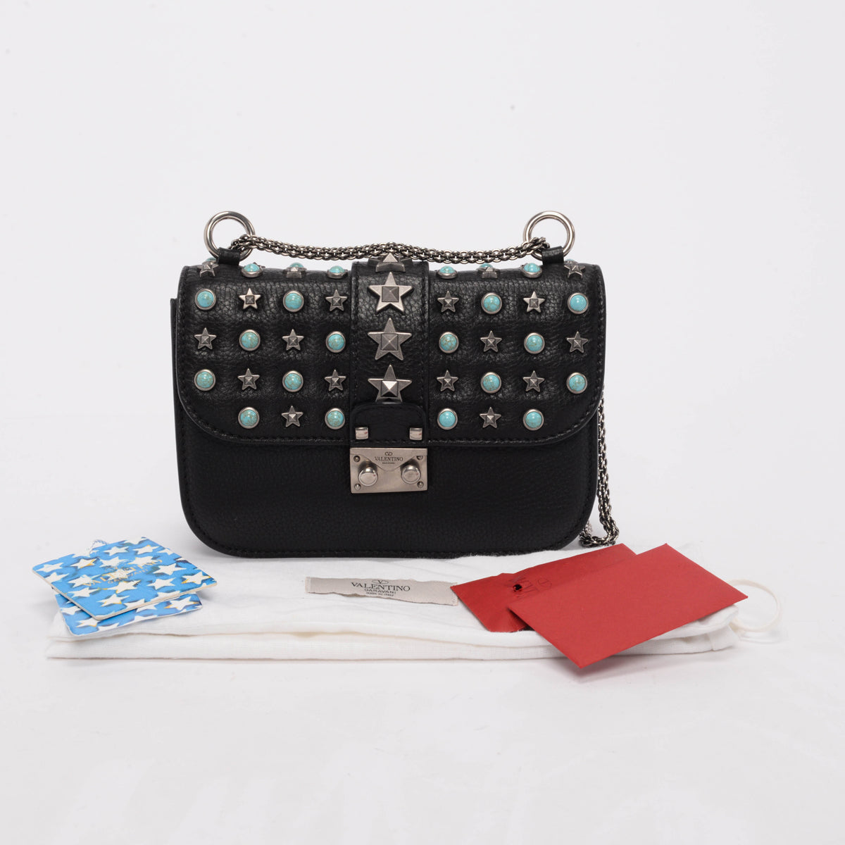 Valentino Black Star Studded Lock Flap Shoulder Bag