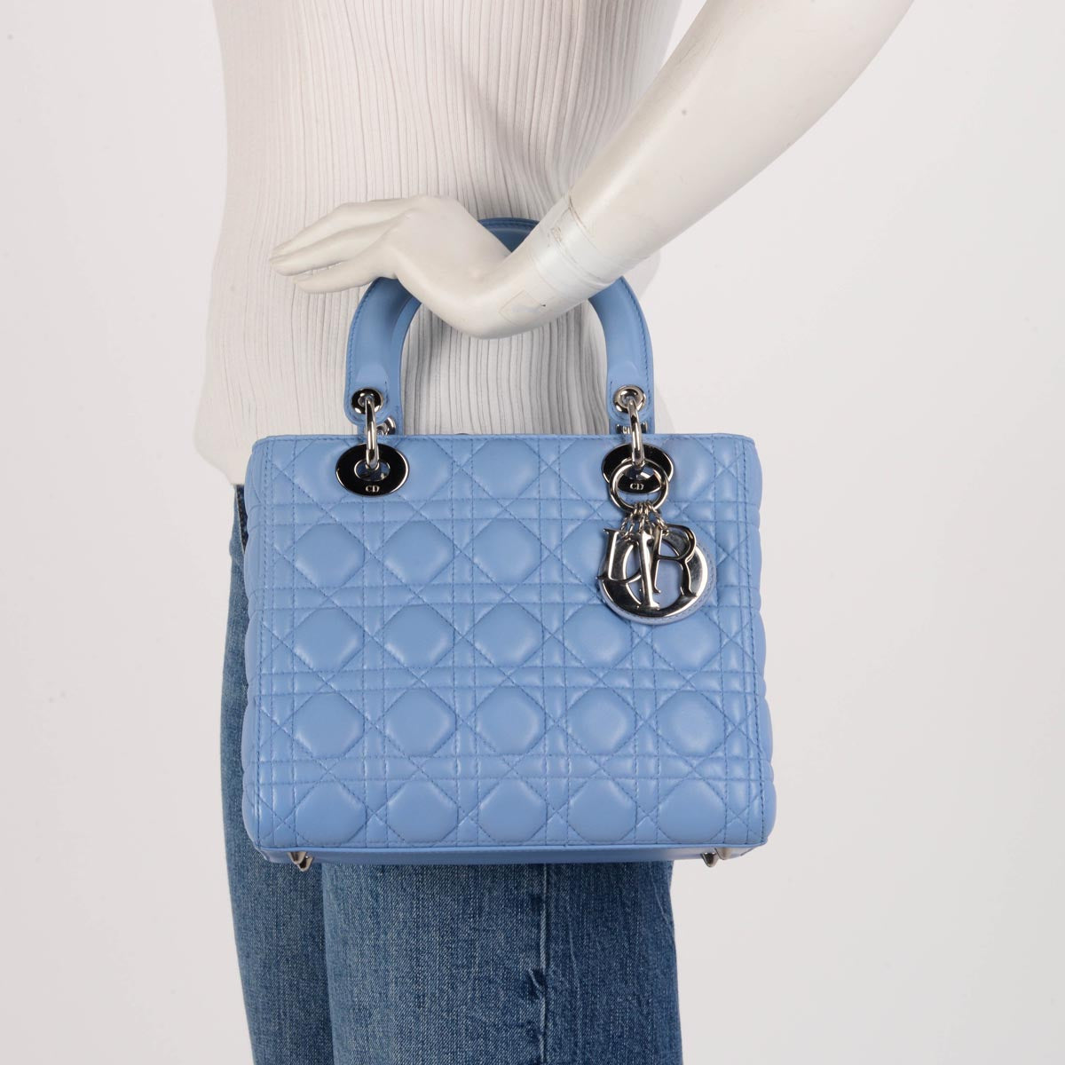 Dior Pale Blue Cannage Lambskin Medium Lady Dior