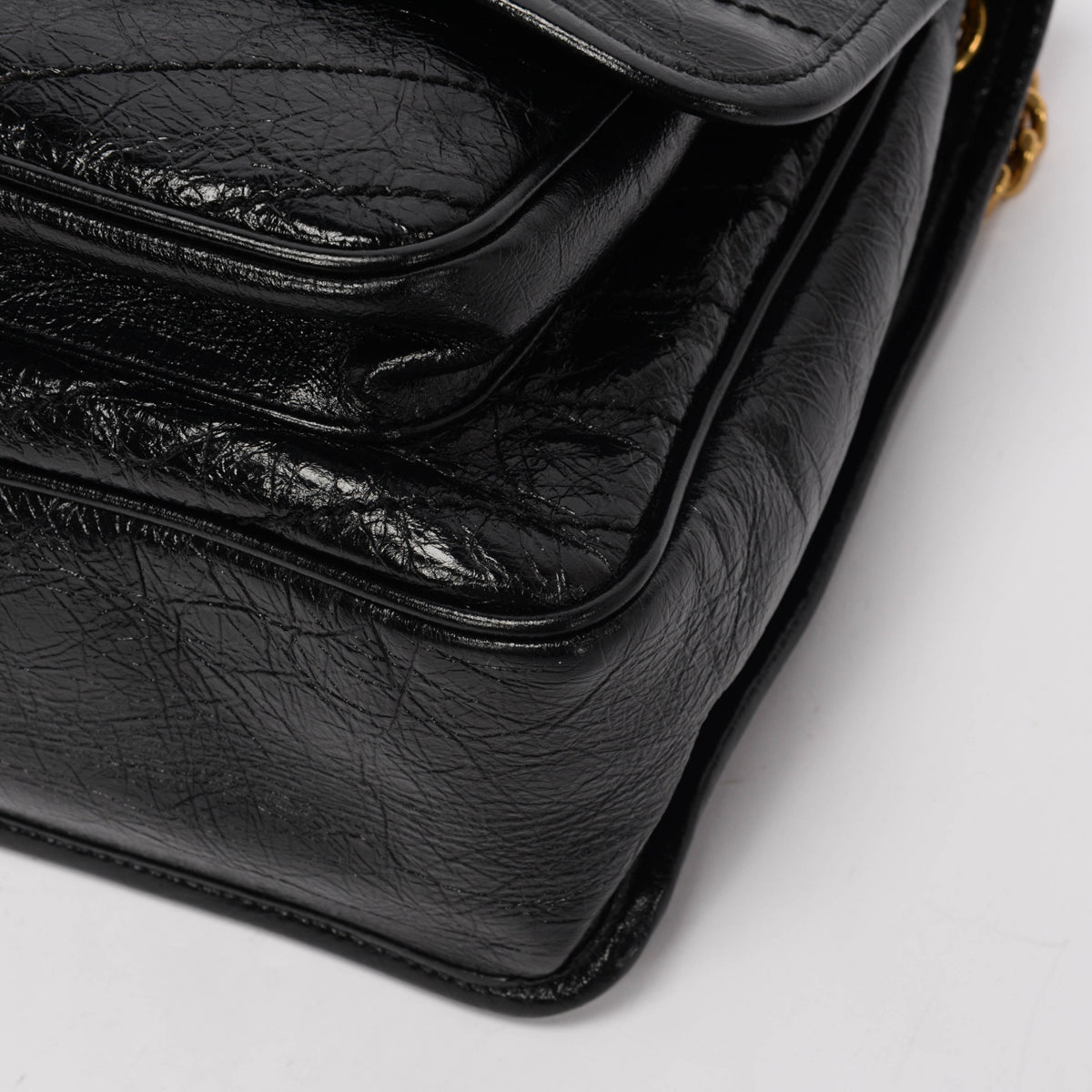 Saint Laurent Black Crinkled Calfskin Medium Niki Bag