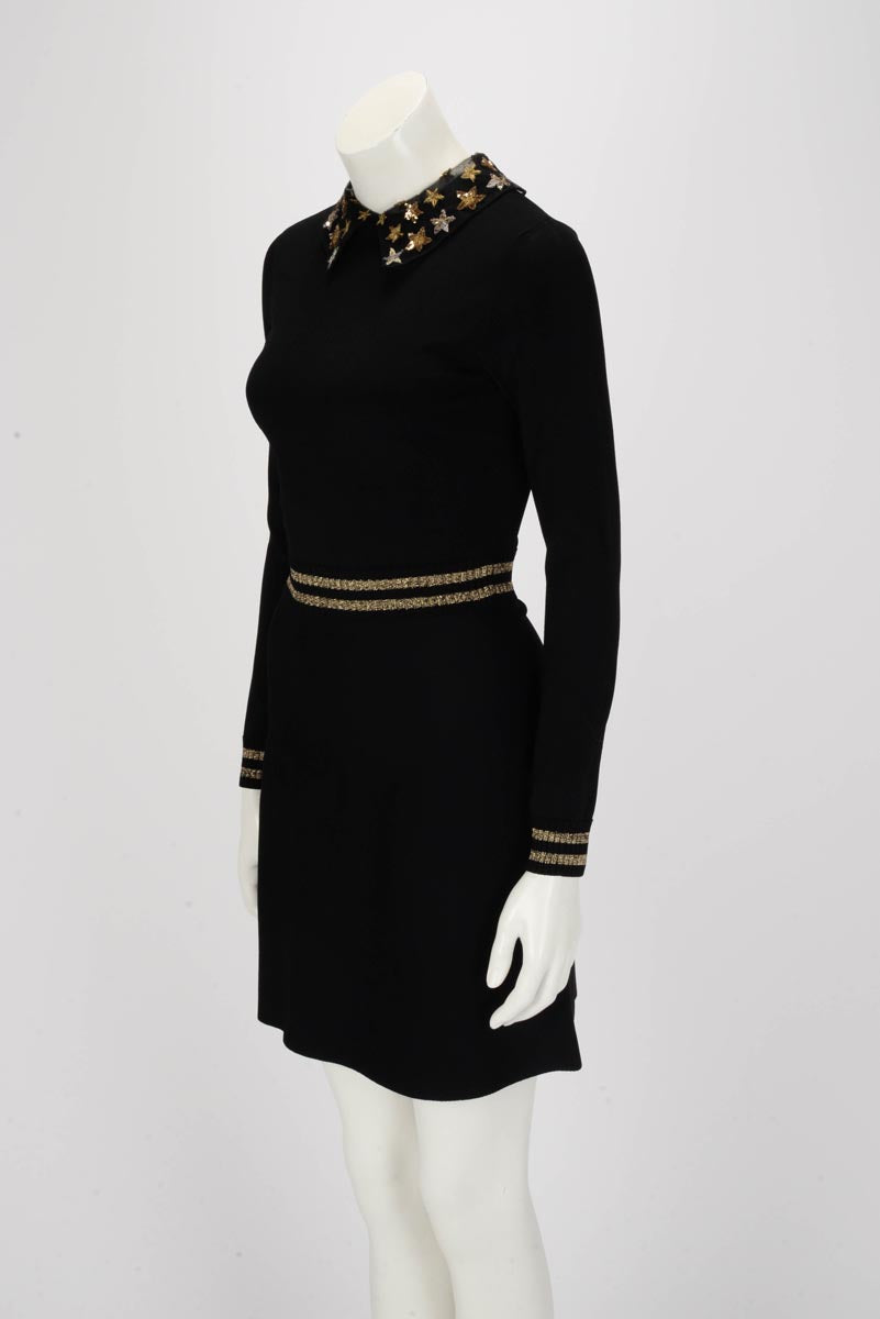 Valentino Black Knit Sequin Stars Collar Dress S