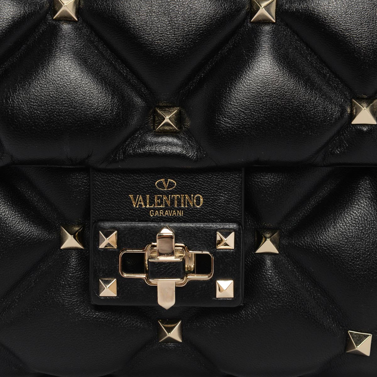 Valentino Black Lambskin Candystud Top Handle Bag