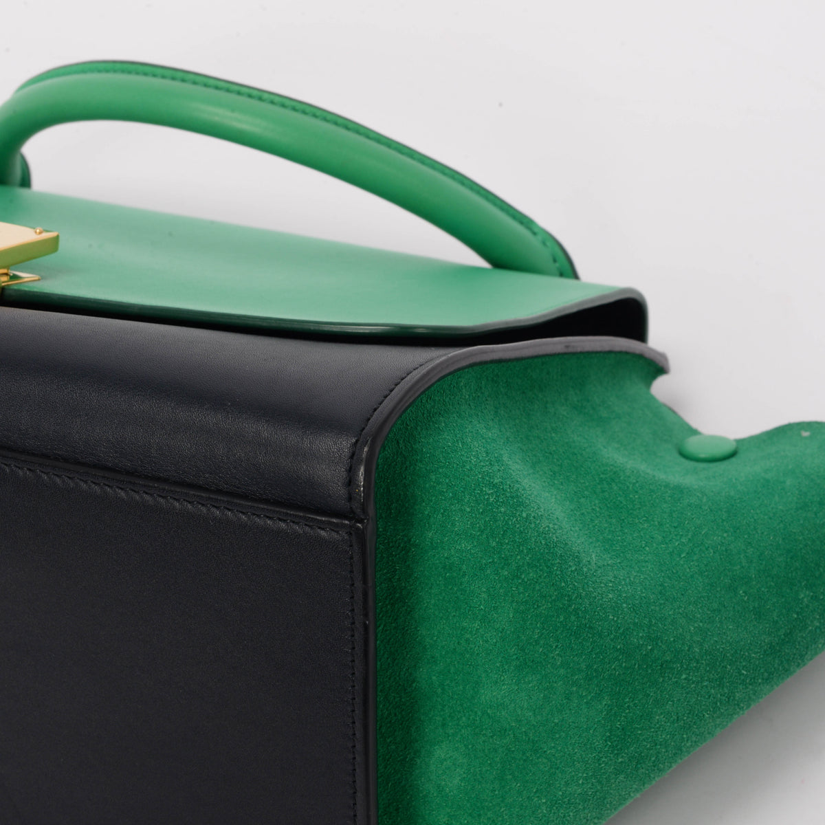 Celine Green & Navy Calf & Suede Small Trapeze Bag