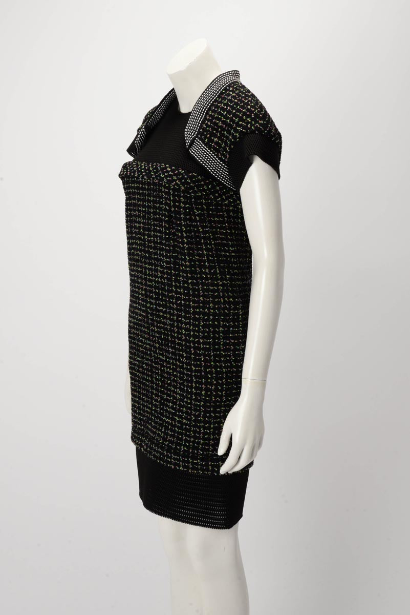 Chanel Black Tweed & Mesh Short Sleeve Dress FR 34