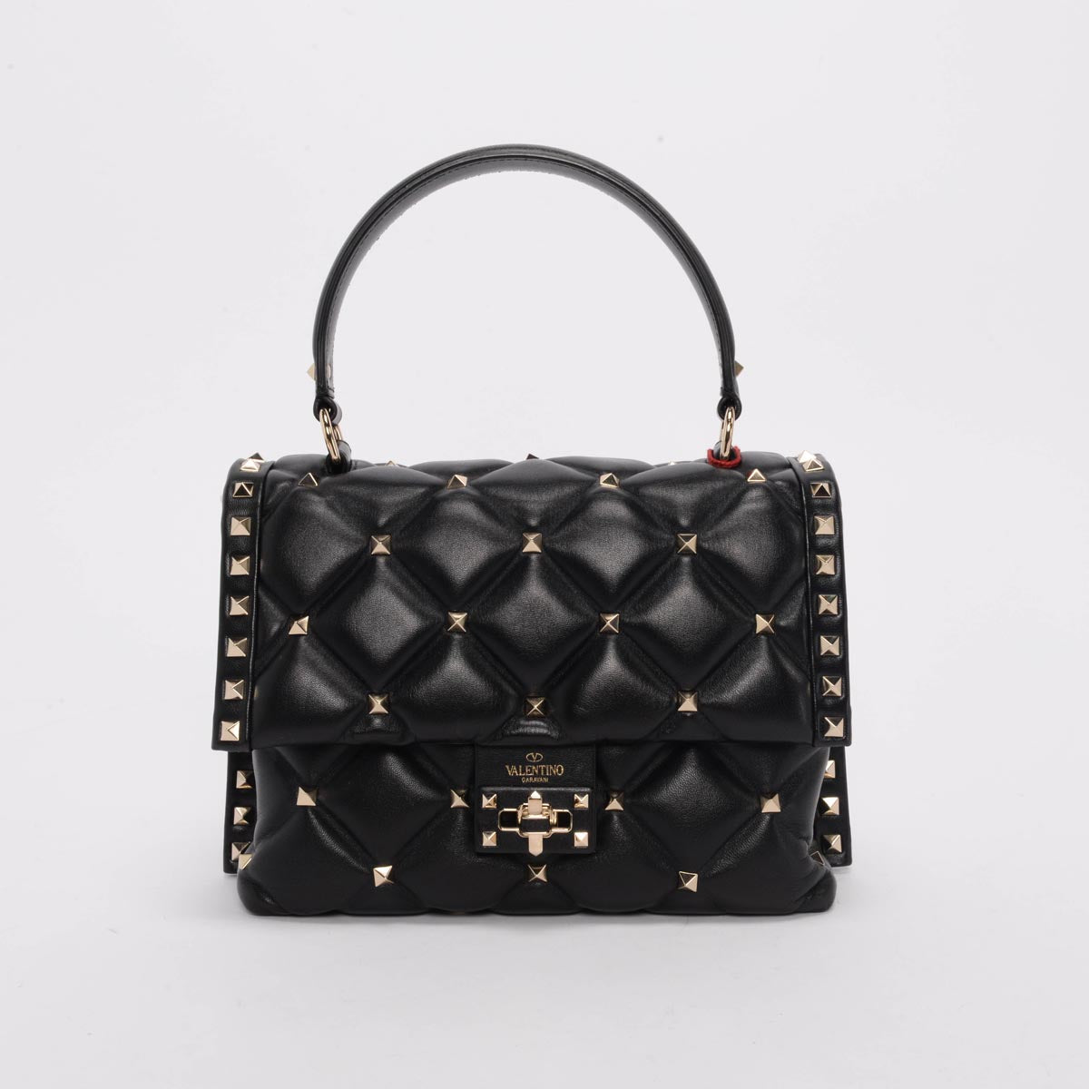 Valentino Black Lambskin Candystud Top Handle Bag