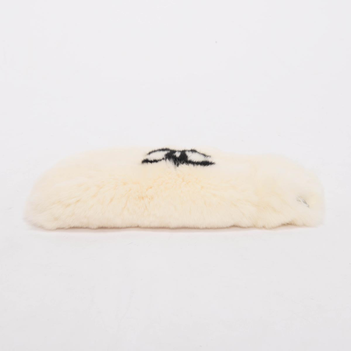 Chanel White Rabbit Fur CC Cuff Bracelet