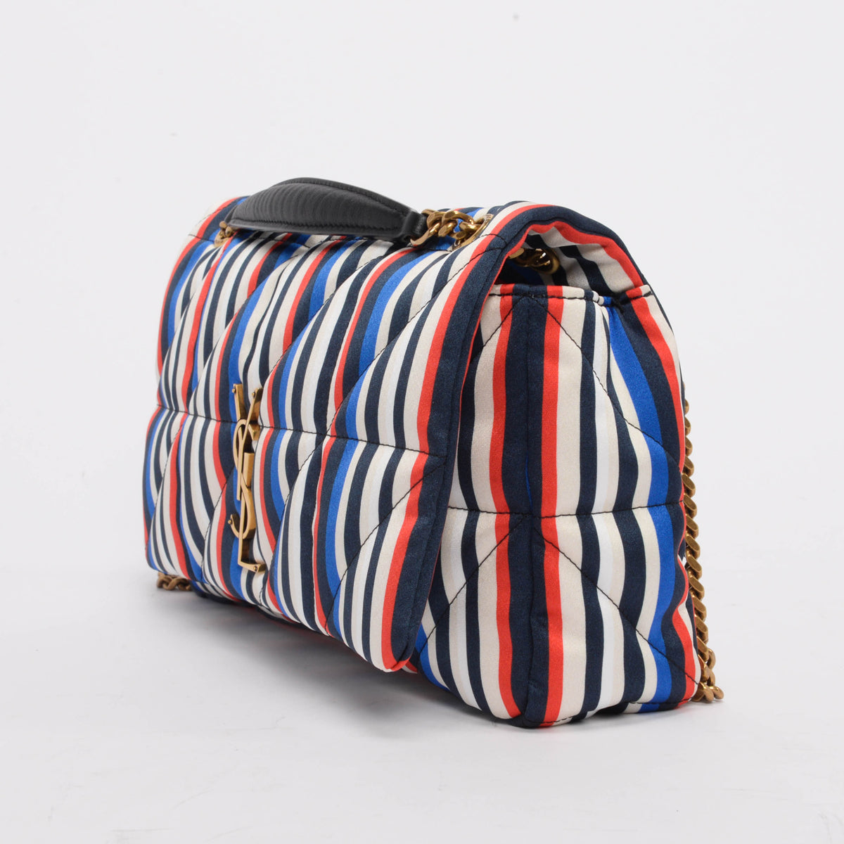 Saint Laurent Navy Striped Satin Jamie Chain Bag