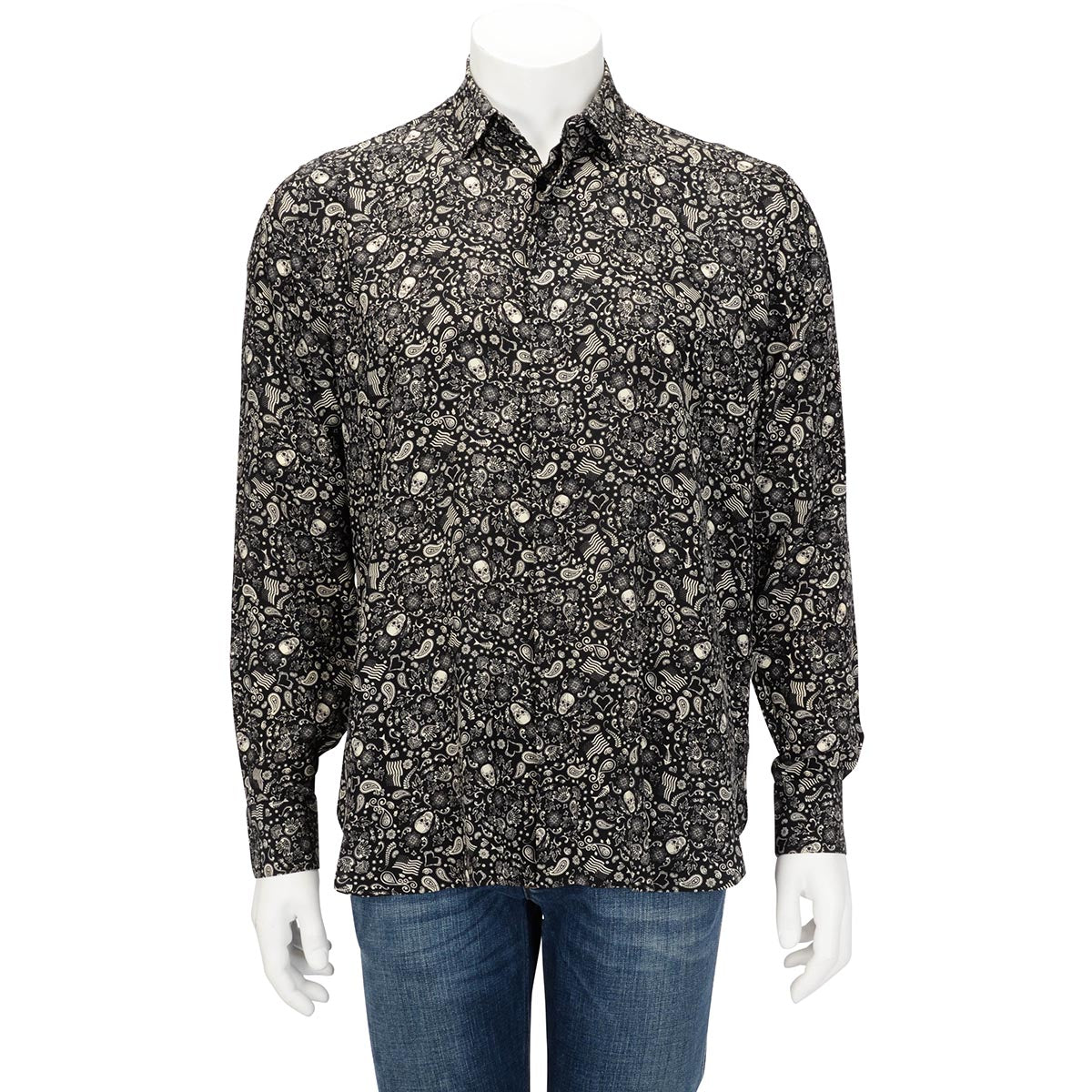 Saint Laurent Black Silk Skull Paisley Shirt 39
