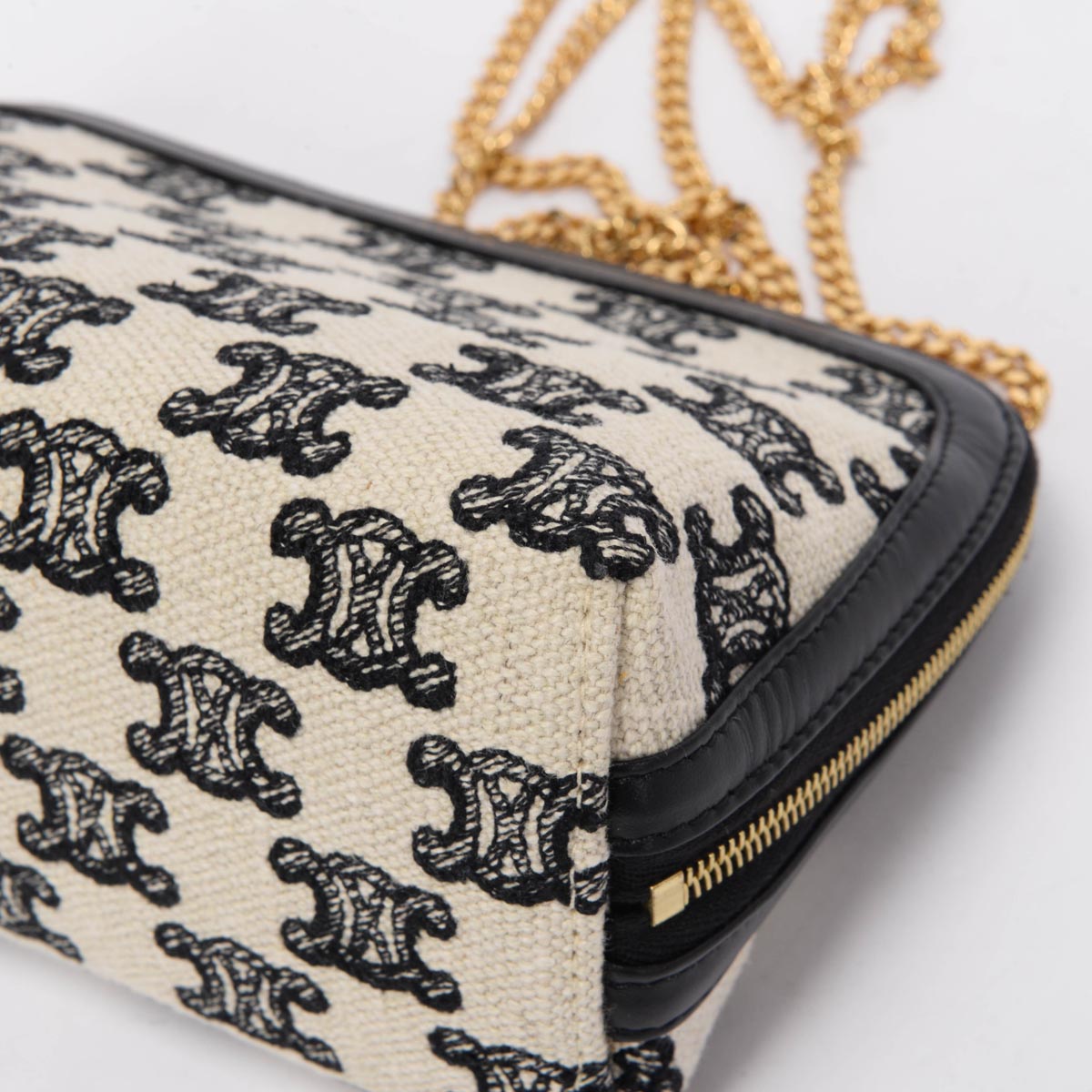 Celine Black Triomphe Canvas Chain Clutch