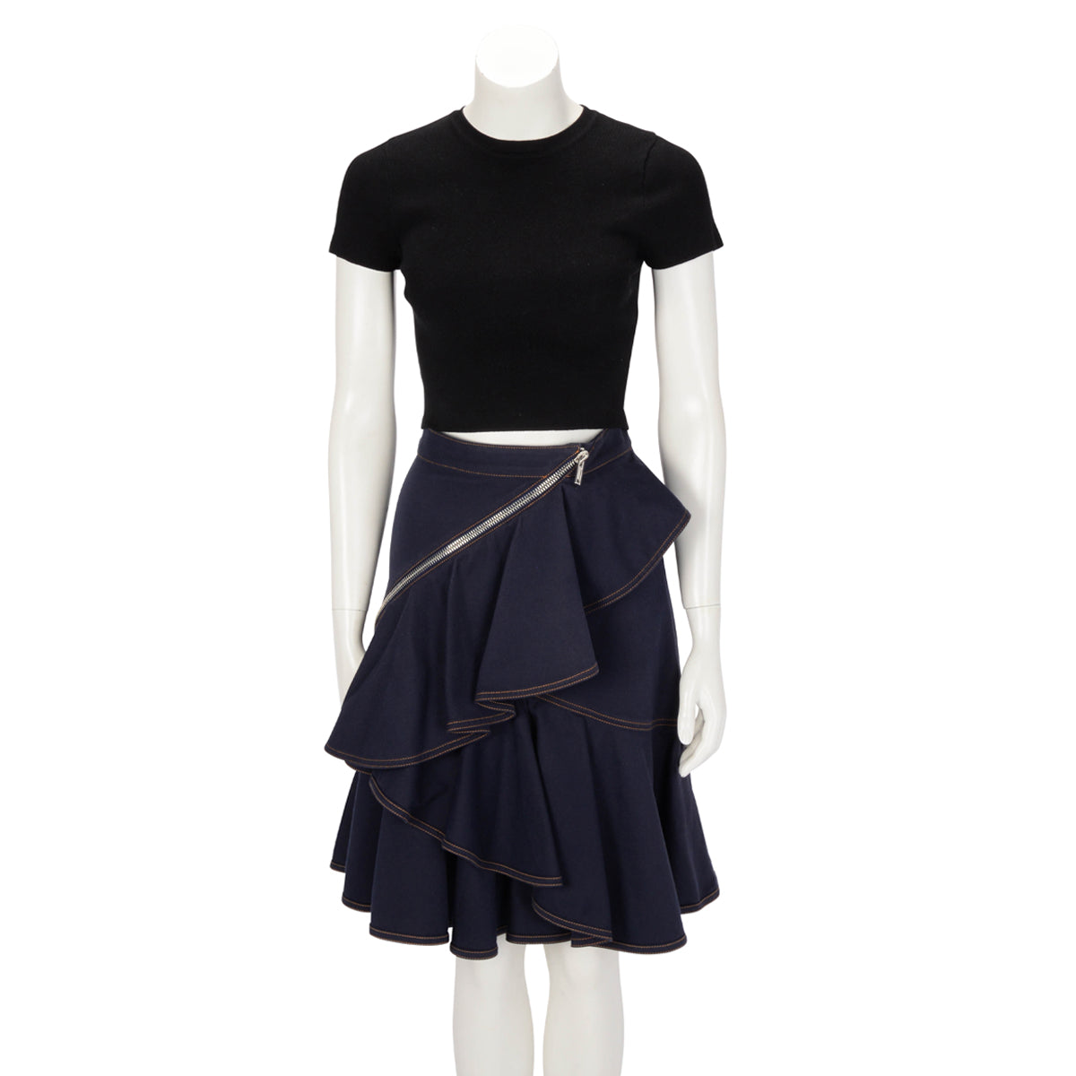 Givenchy Navy Drill Ruffle Skirt FR 36