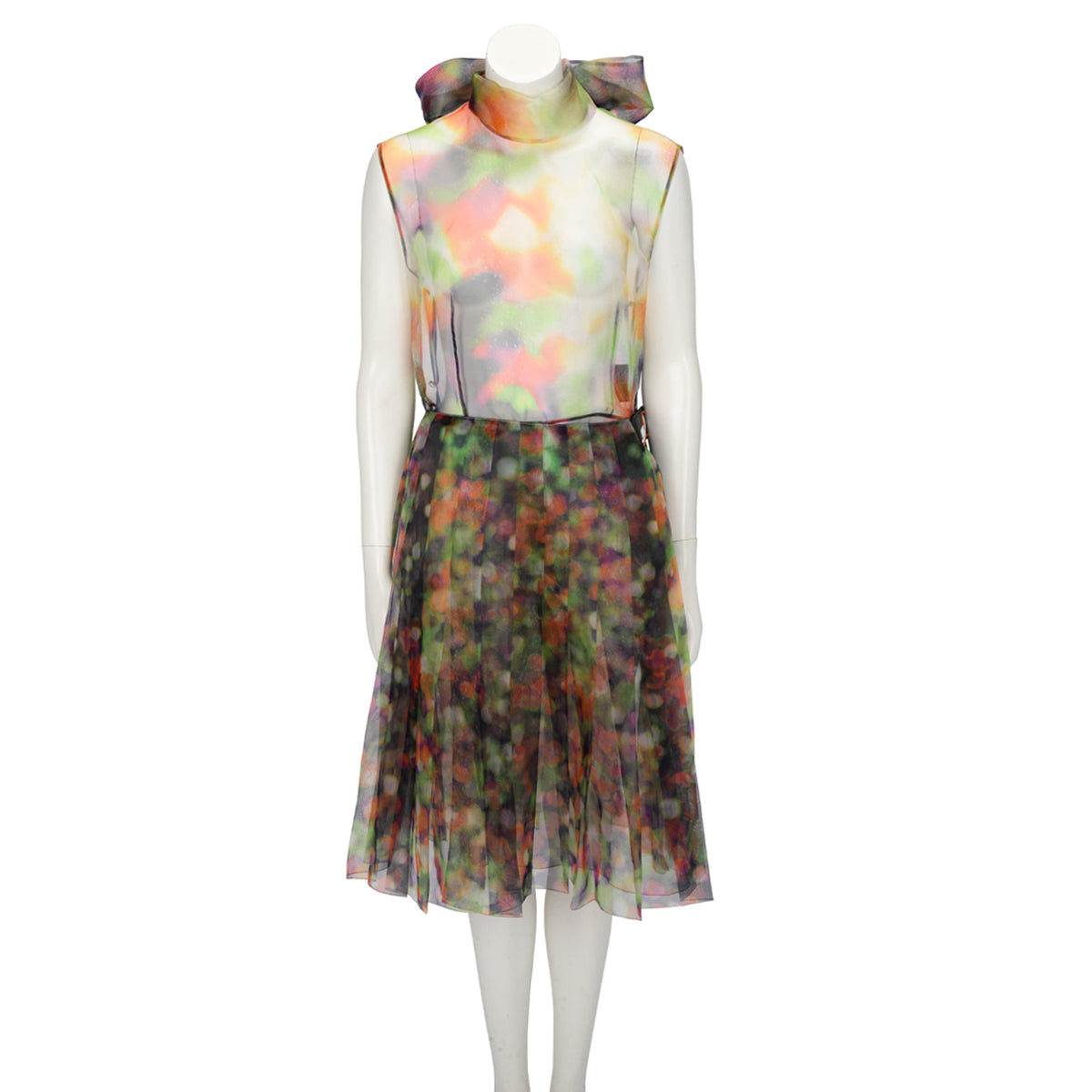 Prada Multi Colour Organza Pleated Dress IT 44