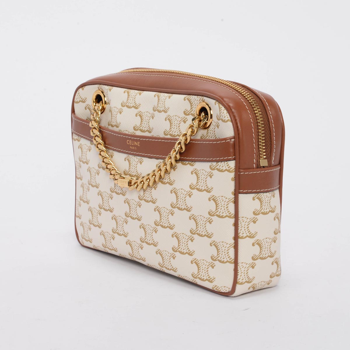 Celine White Triomphe Canvas Small Patapans Bag