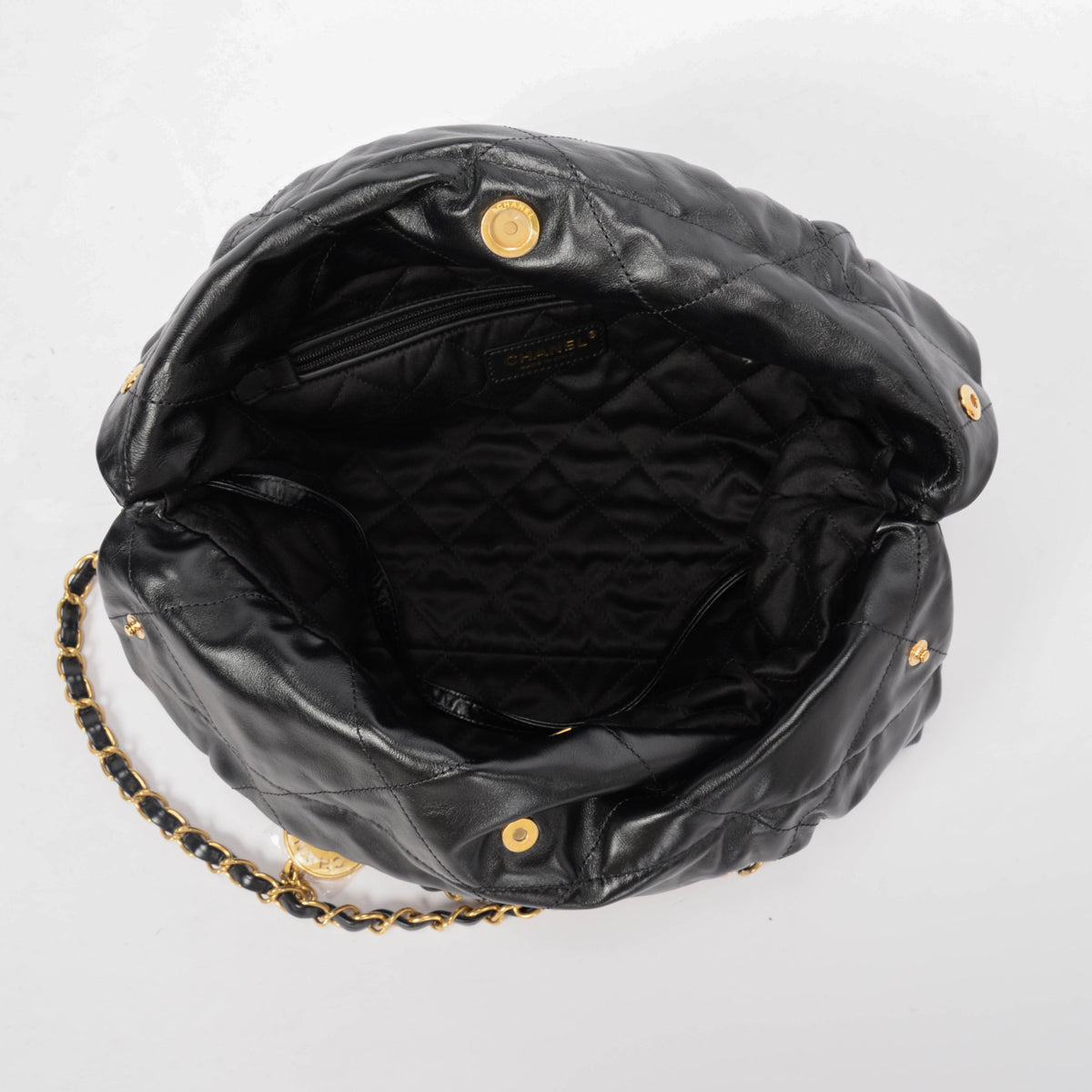 Chanel Black Shiny Calfskin Small 22 Bag