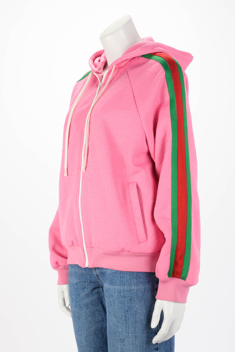 Gucci Pink Jersey GG Jacquard Zip Jacket M