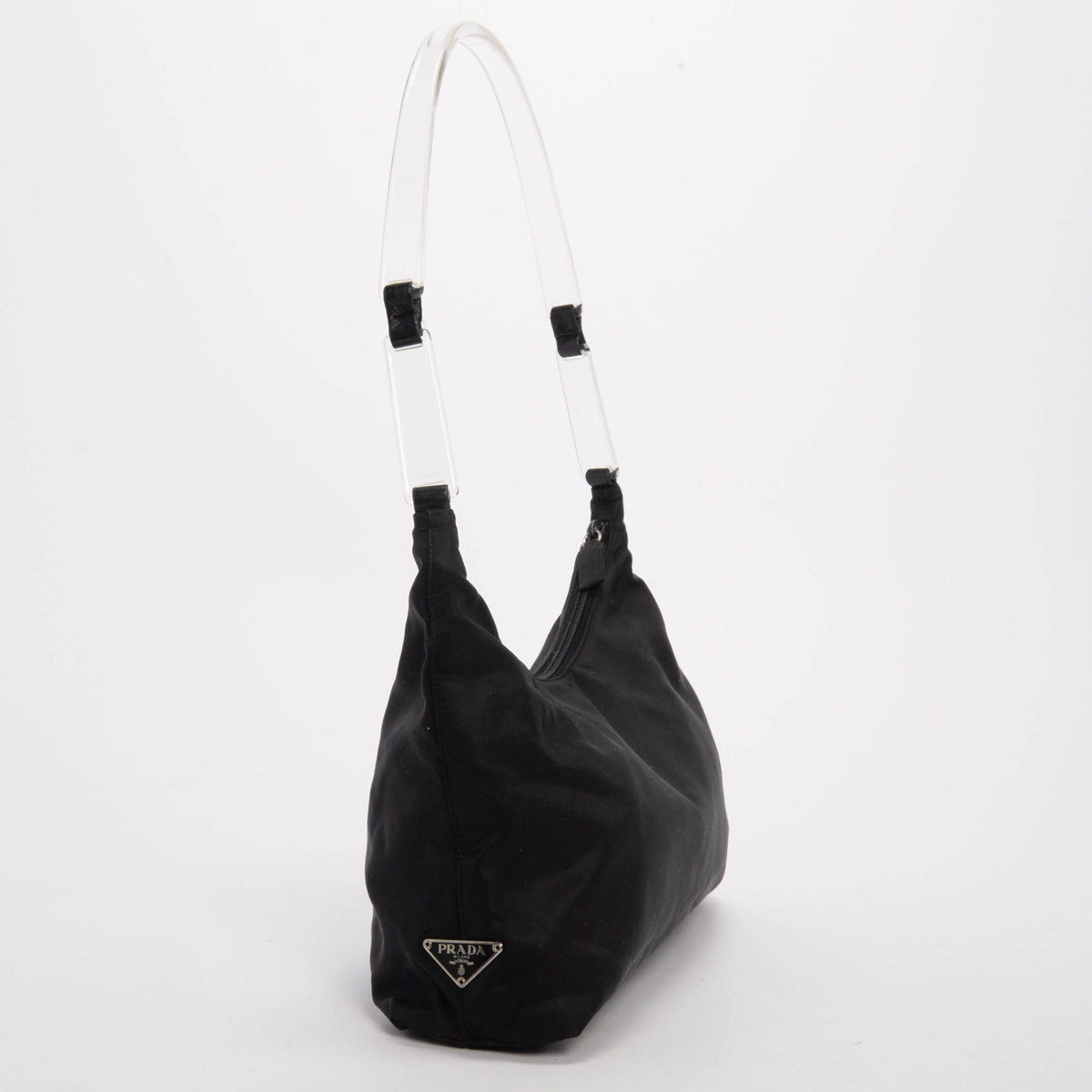 Prada Black Nylon Lucite Handle Shoulder Bag