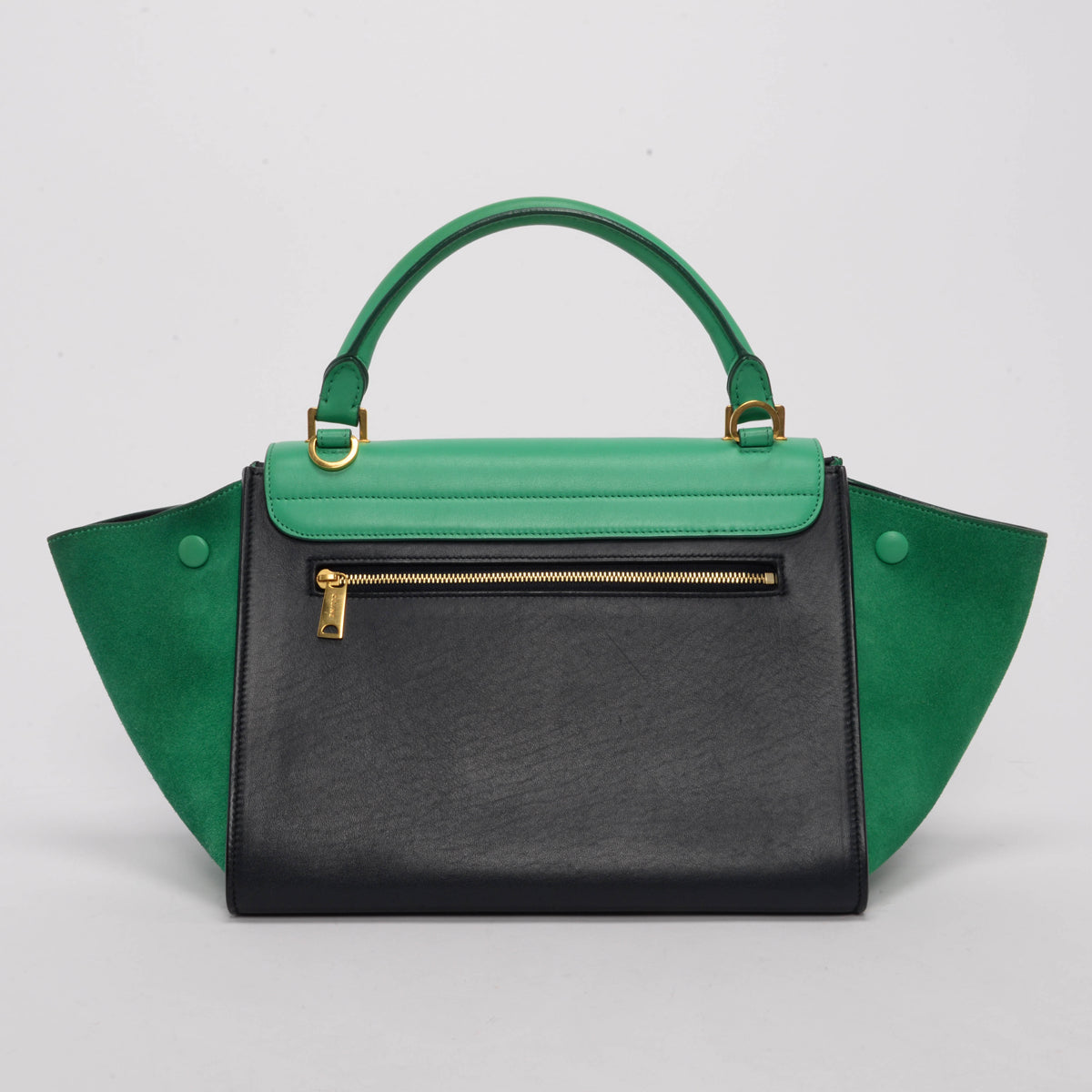 Celine Green & Navy Calf & Suede Small Trapeze Bag