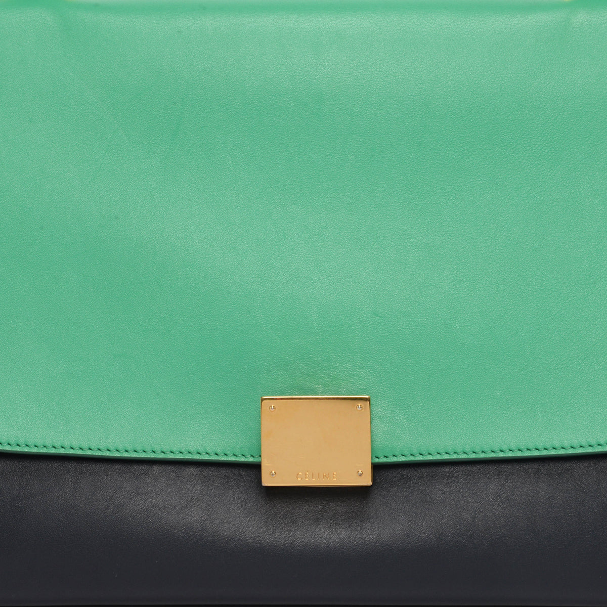 Celine Green & Navy Calf & Suede Small Trapeze Bag