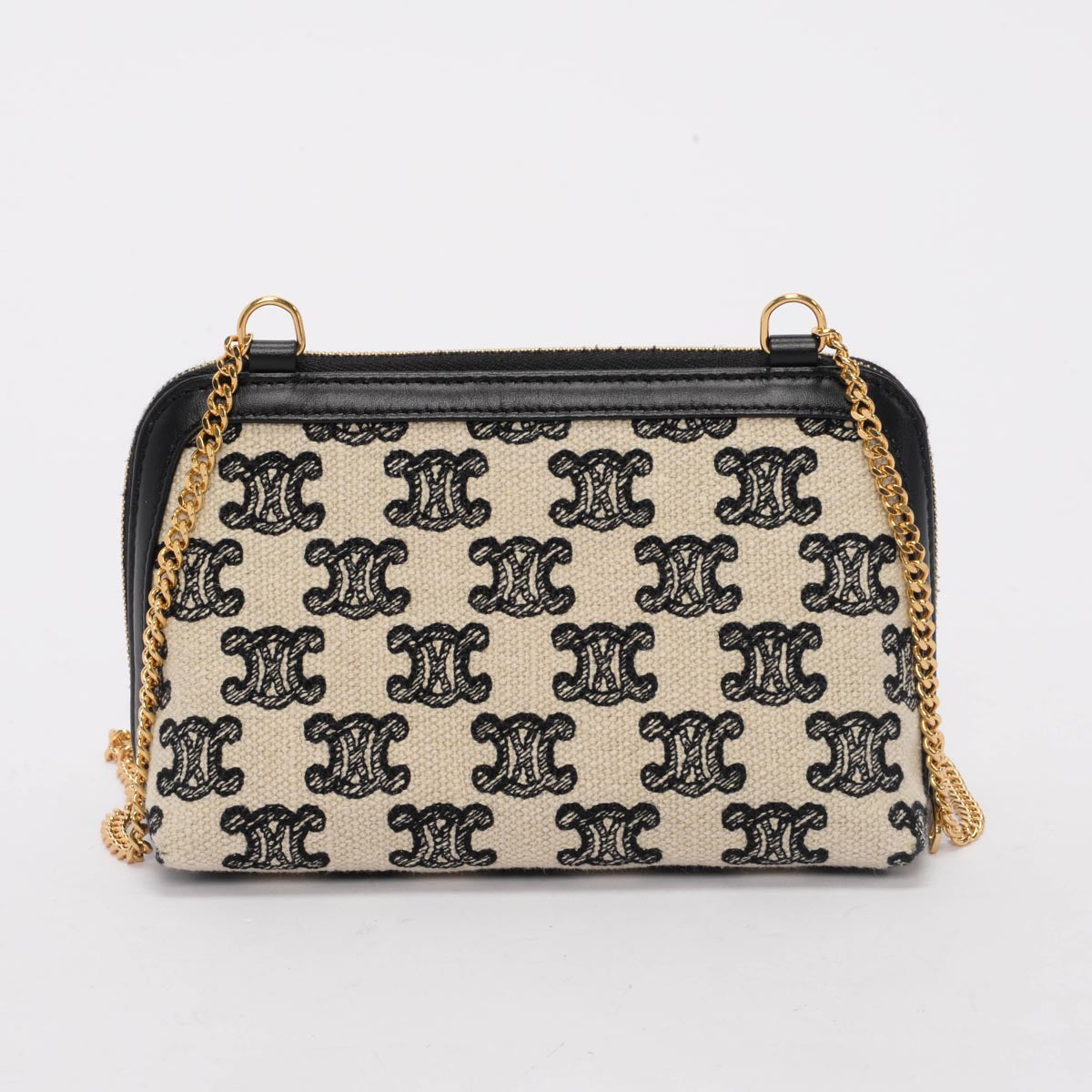 Celine Black Triomphe Canvas Chain Clutch