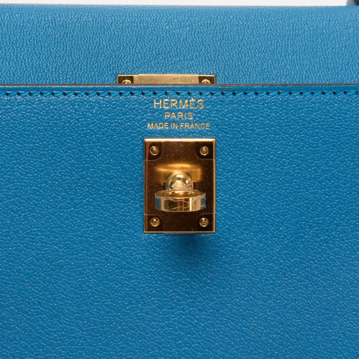 Hermes Blue Zanzibar Chevre Chandra Kelly 25