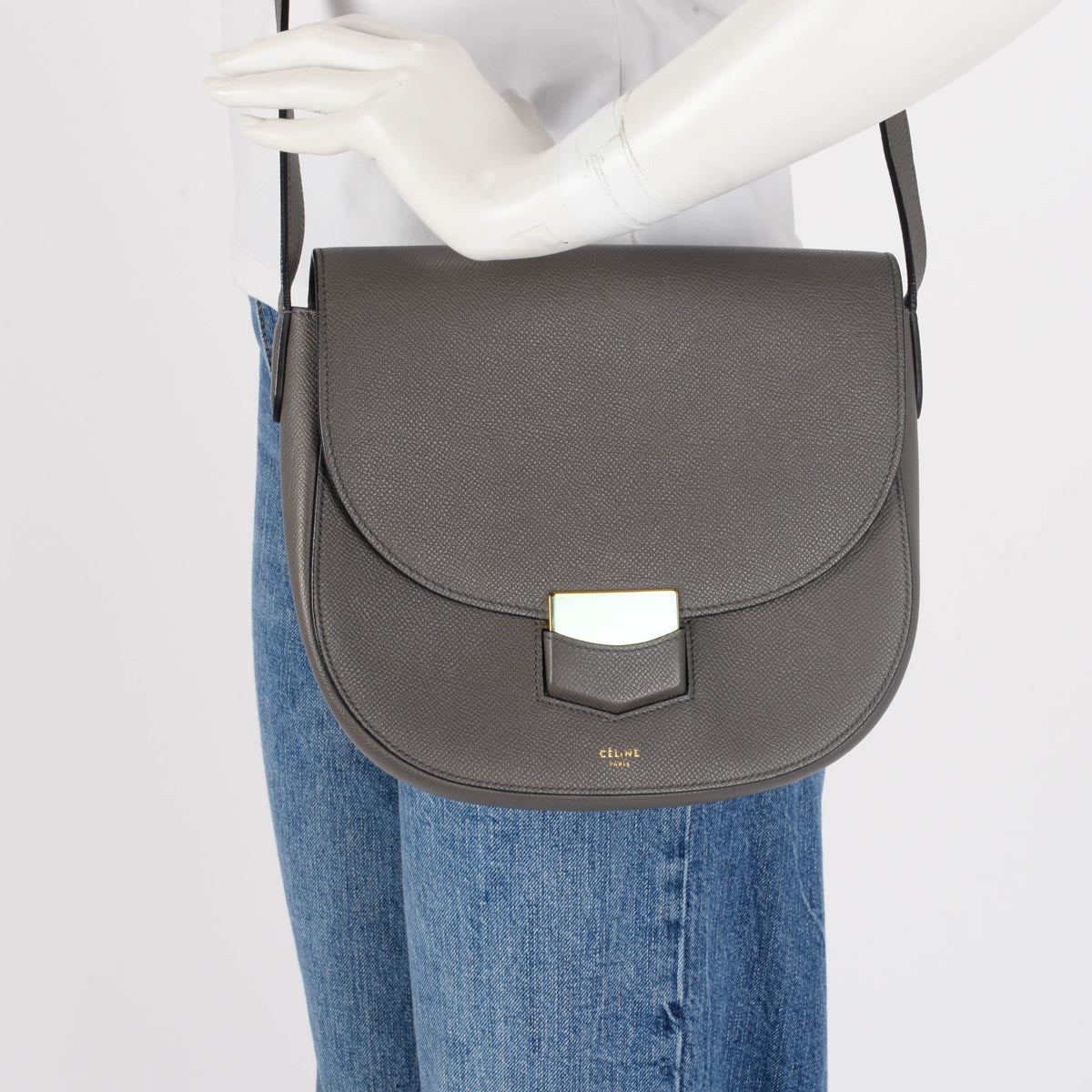 Celine Grey Grained Calfskin Trotteur Compact Bag