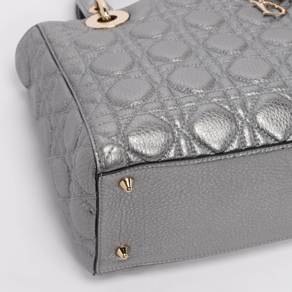 Dior Silver Cannage Calfskin Medium Supple Lady Dior