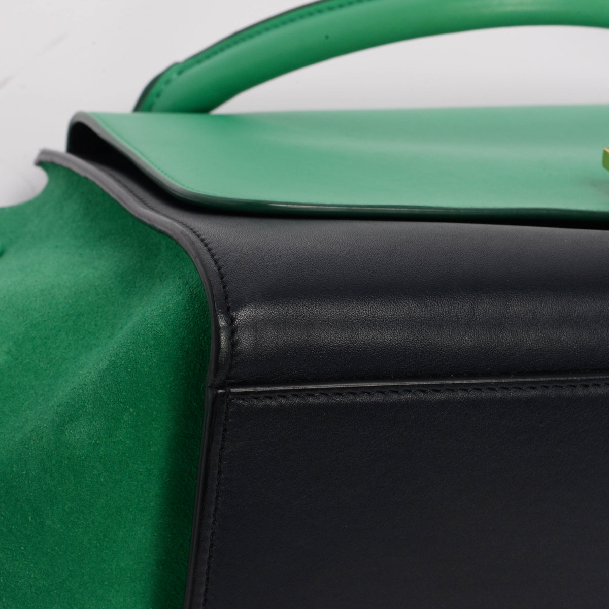 Celine Green & Navy Calf & Suede Small Trapeze Bag