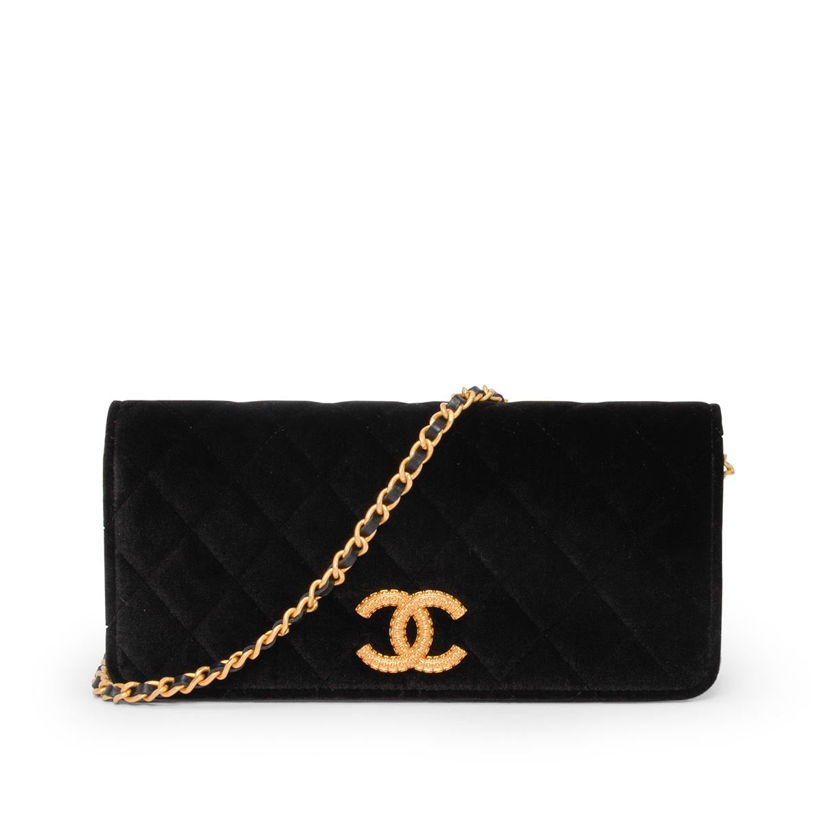 Chanel Black Velvet CC Clutch With Chain