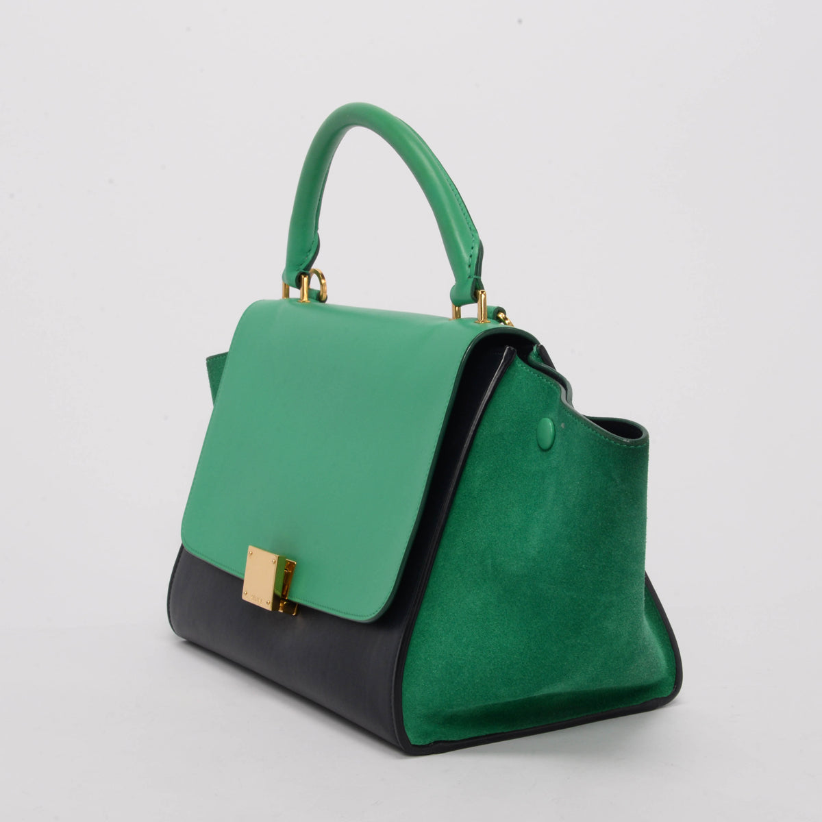 Celine Green & Navy Calf & Suede Small Trapeze Bag