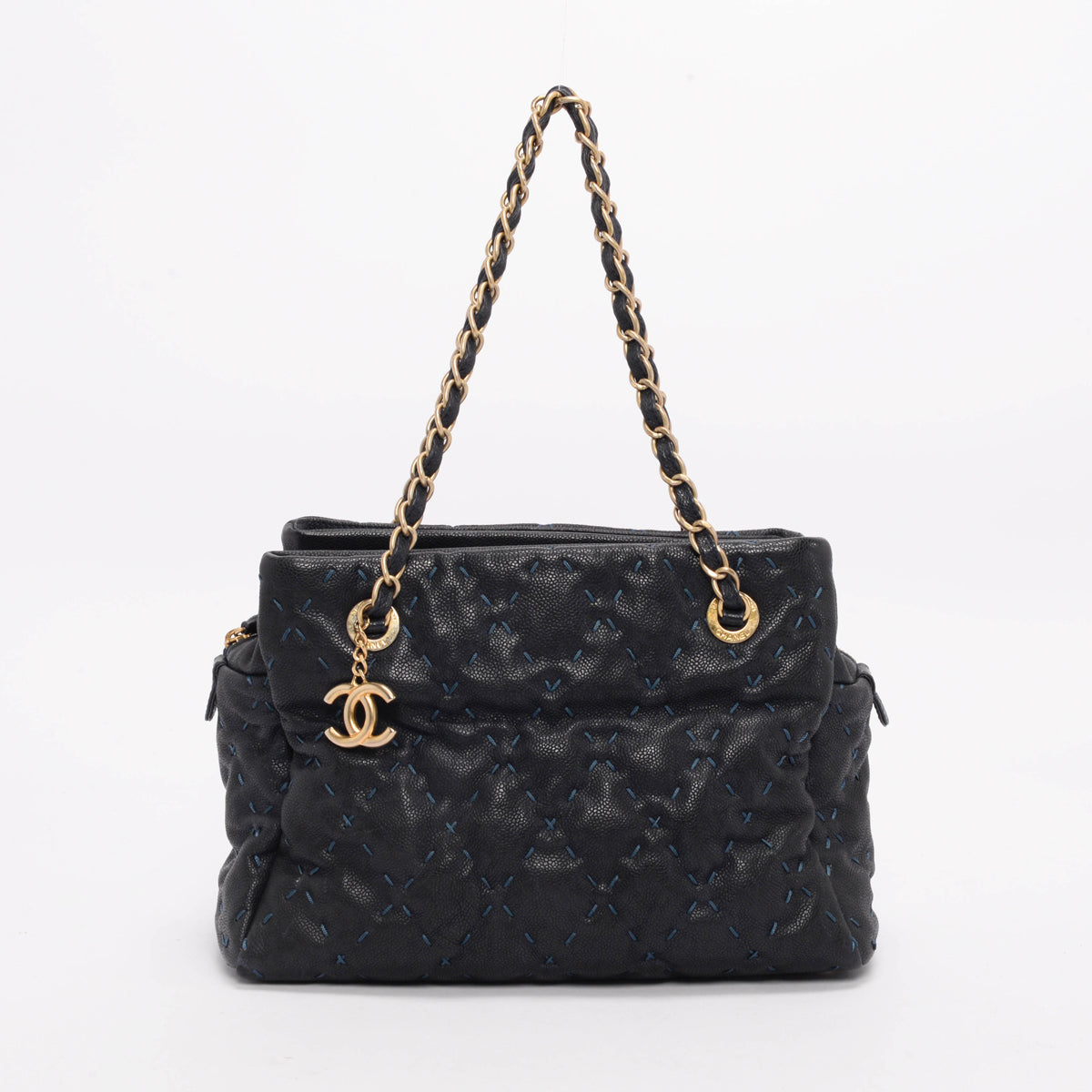 Chanel Navy Caviar Leather Wild Stitch Shoulder Bag