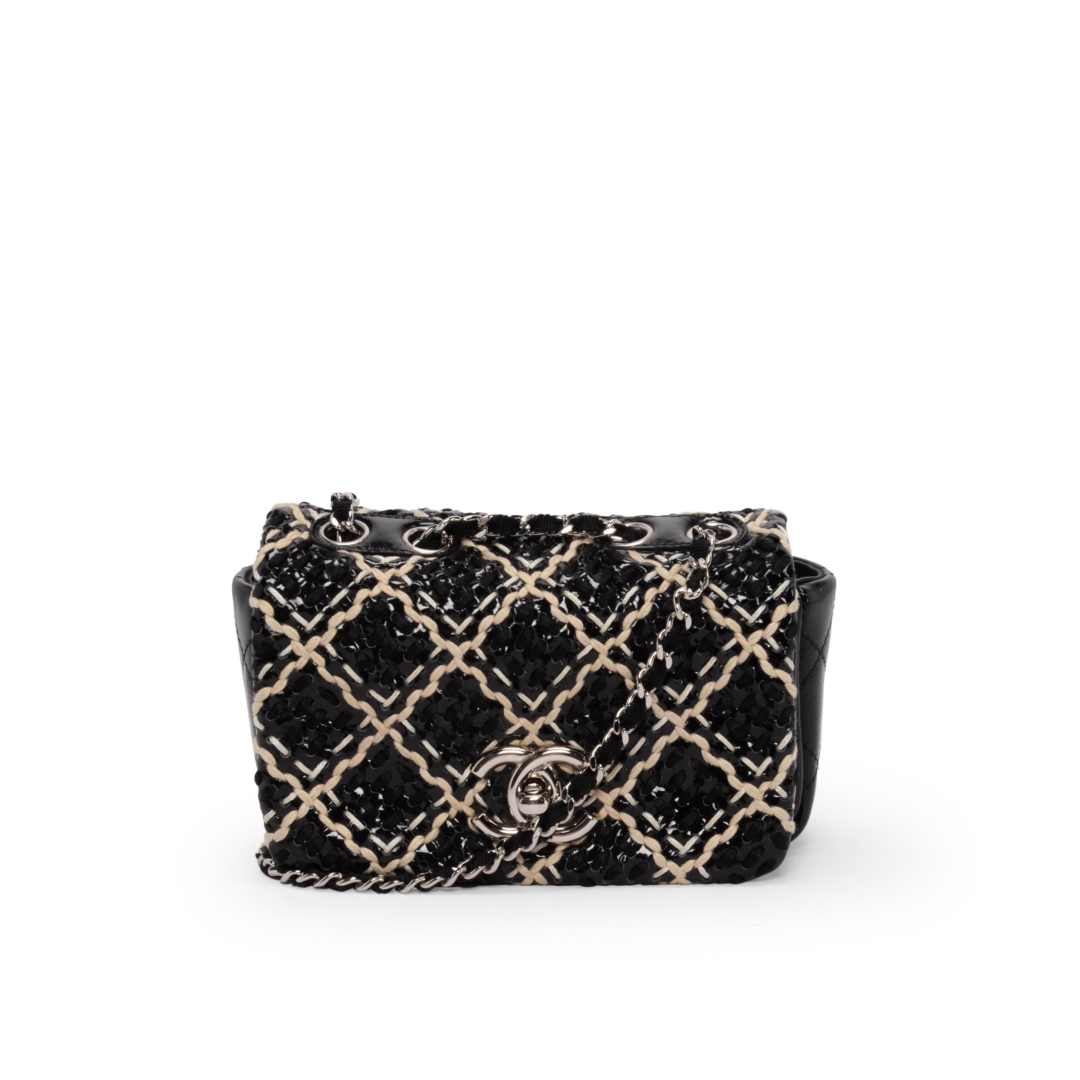Chanel Black Woven Patent Mini Flap Bag