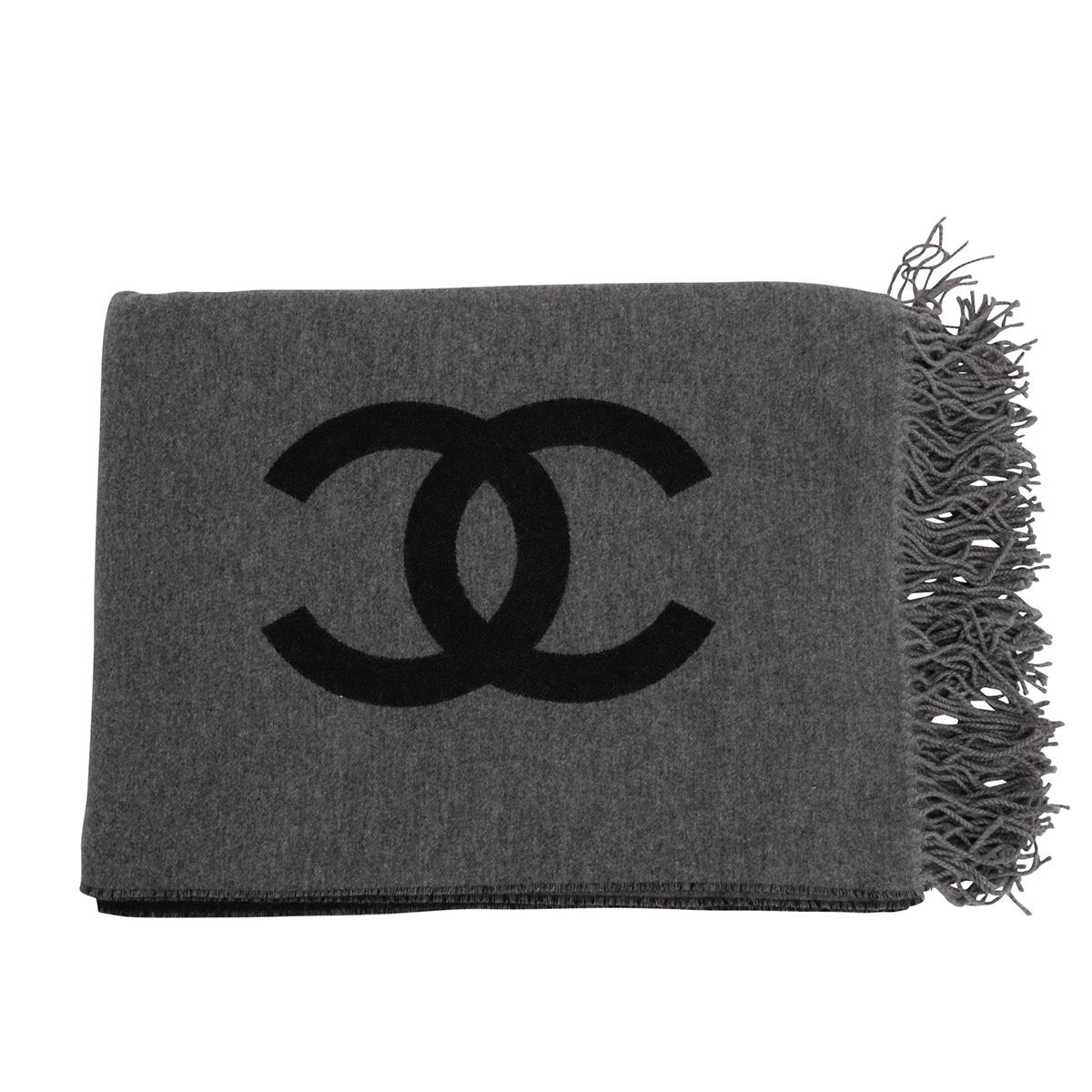 Chanel Black & Charcoal Wool Cashmere CC Throw