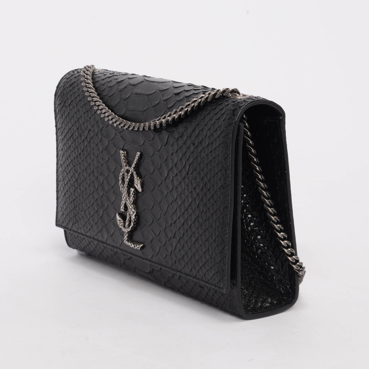 Saint Laurent Black Python Embossed Medium Kate Chain Bag