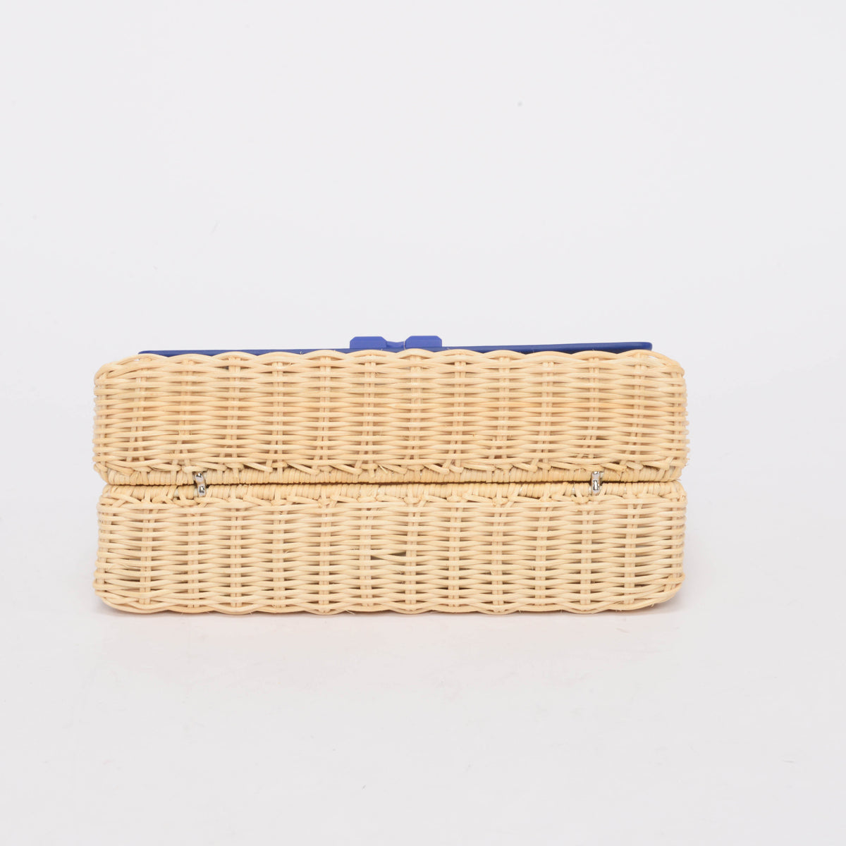 Off-White Royal Blue Leather & Wicker Jitney 1.4 Bag
