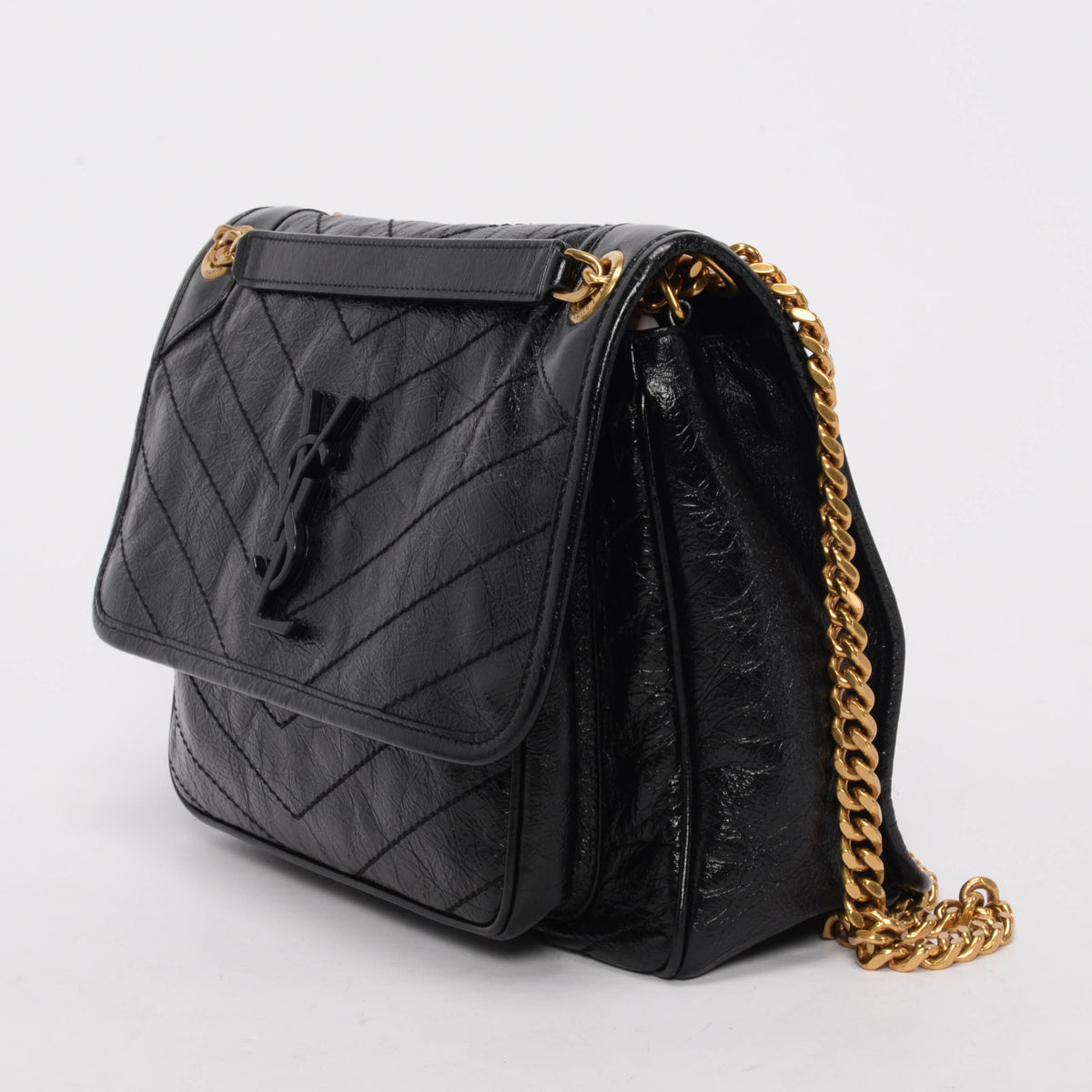 Saint Laurent Black Crinkled Calfskin Medium Niki Bag