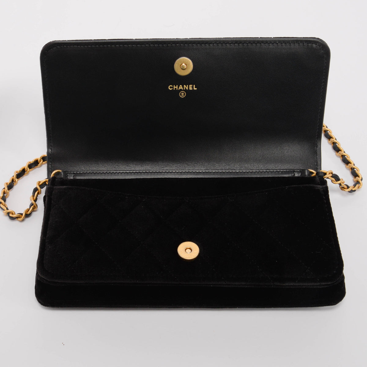 Chanel Black Velvet CC Clutch With Chain