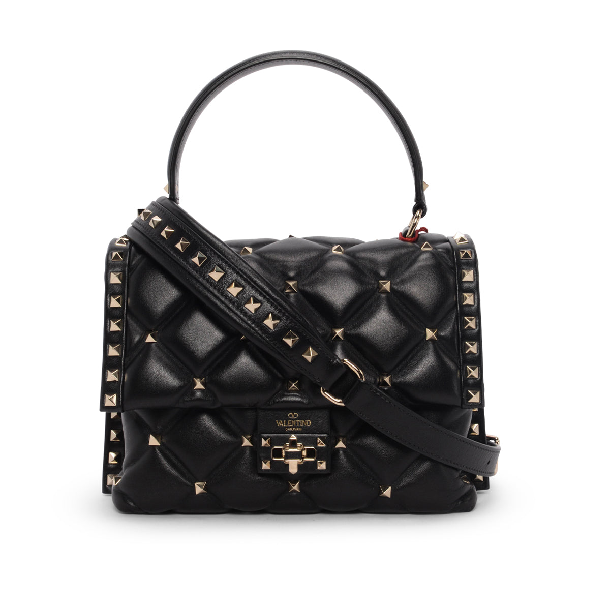 Valentino Black Lambskin Candystud Top Handle Bag