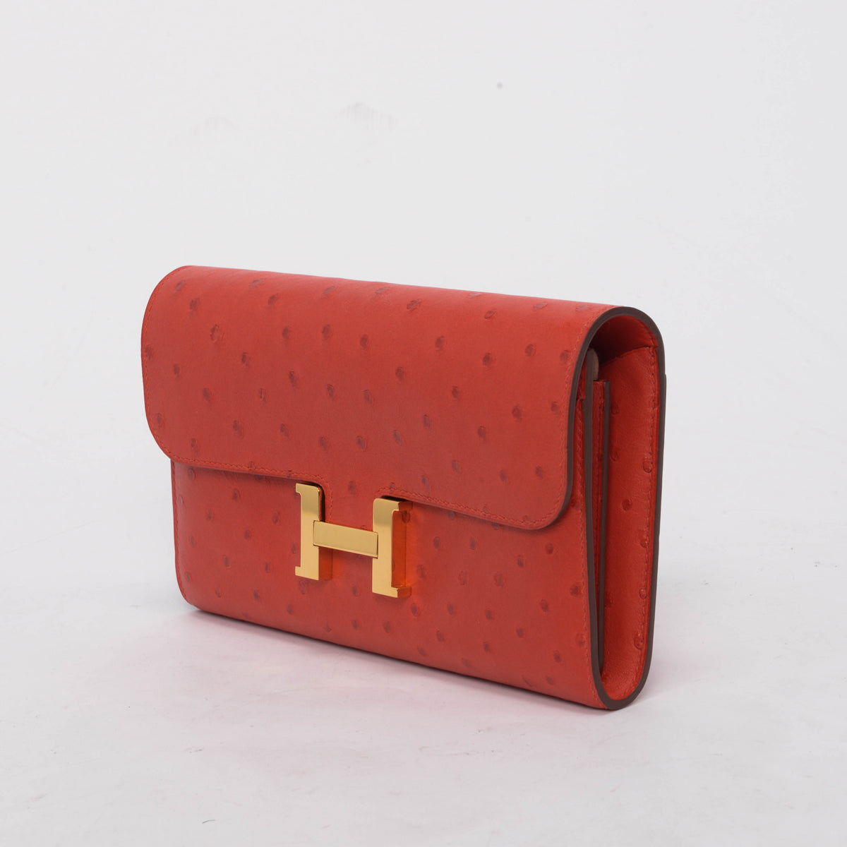 Hermes Rouge Vif Ostrich Constance Long Wallet