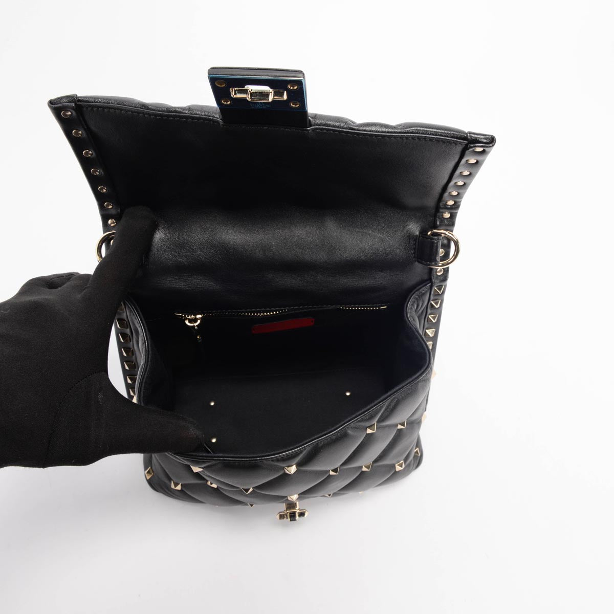 Valentino Black Lambskin Candystud Top Handle Bag