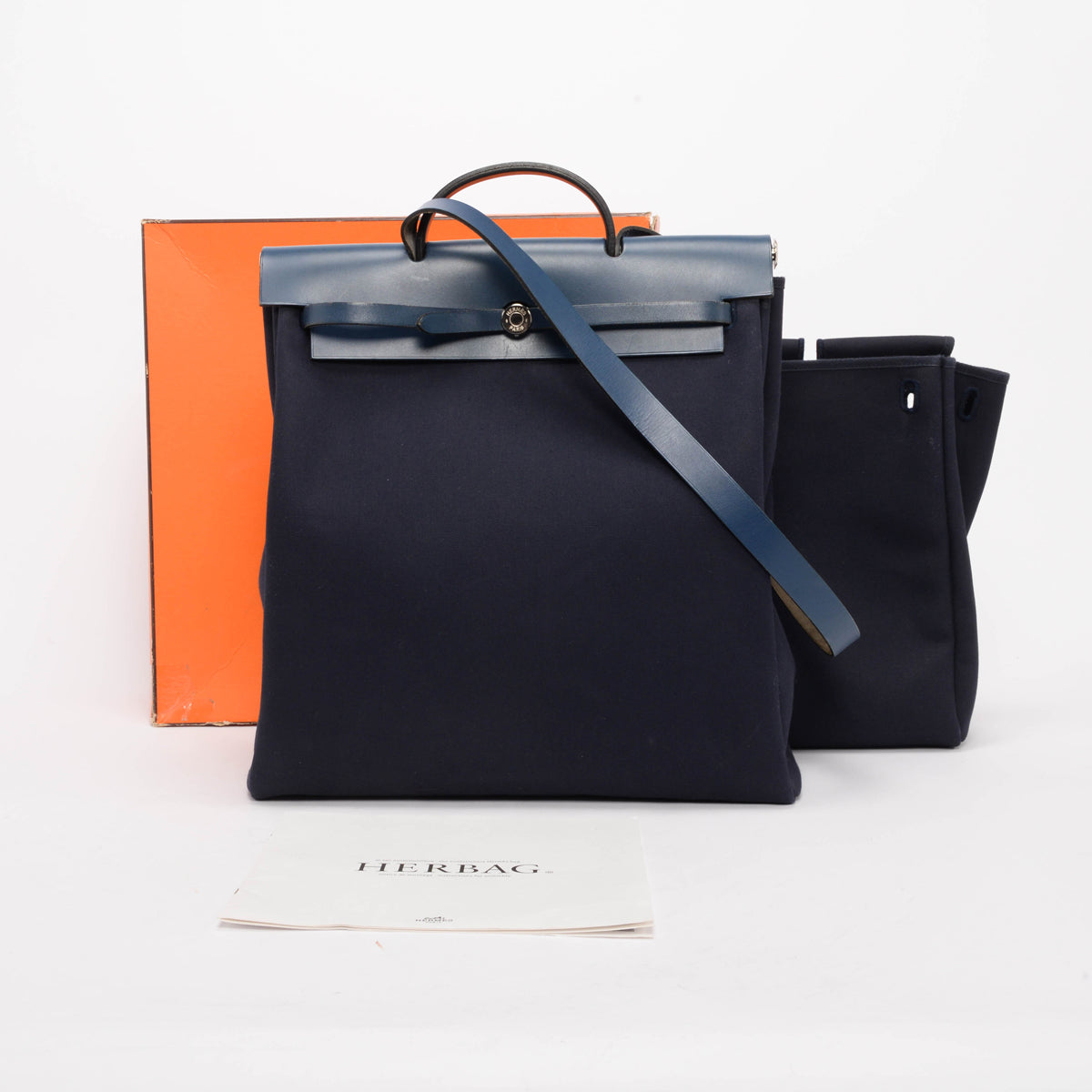 Hermes Navy Canvas Herbag MM 2 in 1