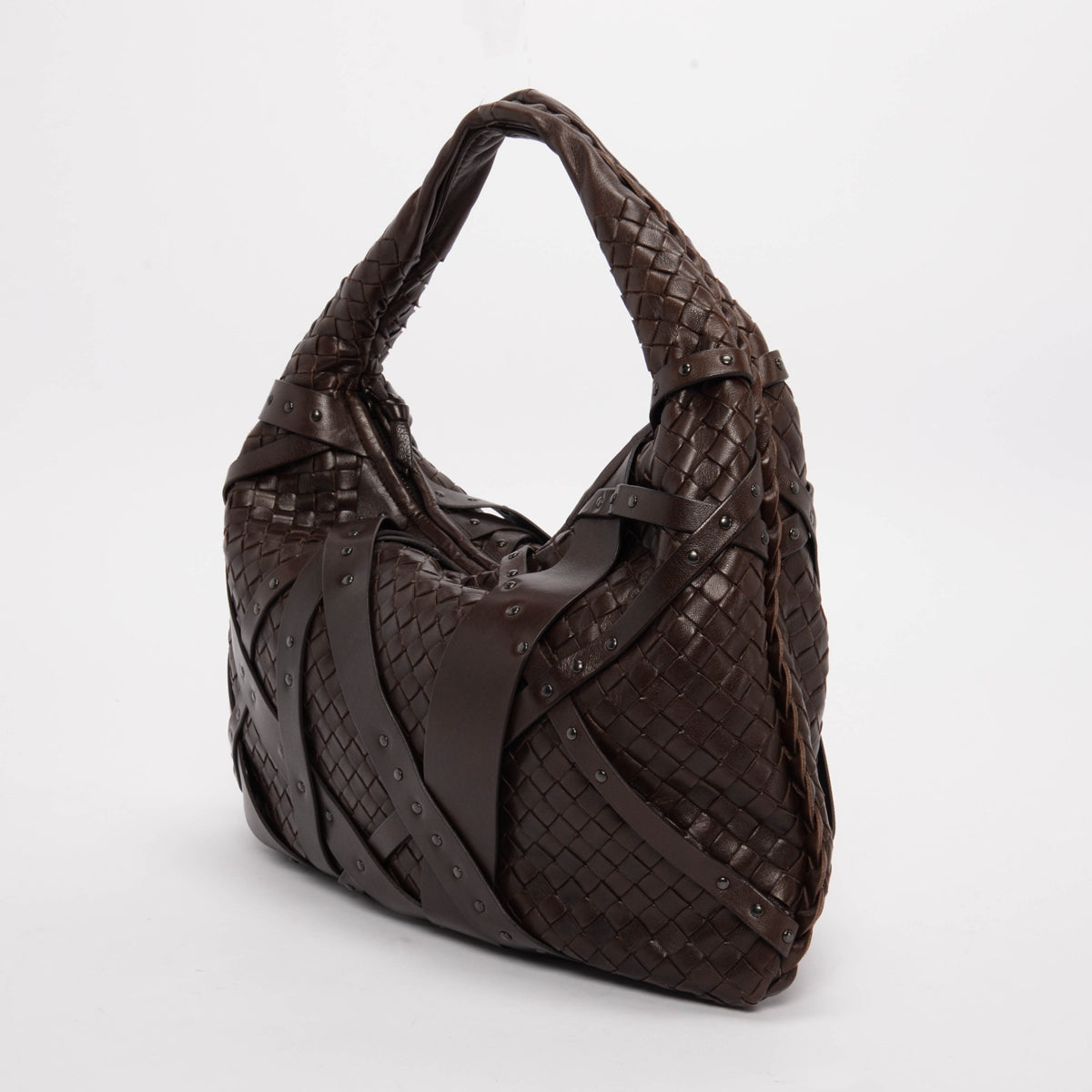 Bottega Veneta Chocolate Brown Nappa Intrecciato Studded Veneta Bag