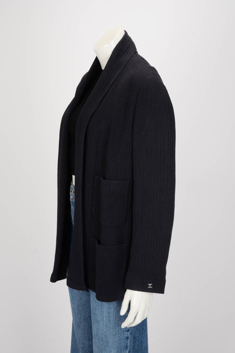 Chanel Navy Herringbone Four-Pocket Open Jacket FR 46