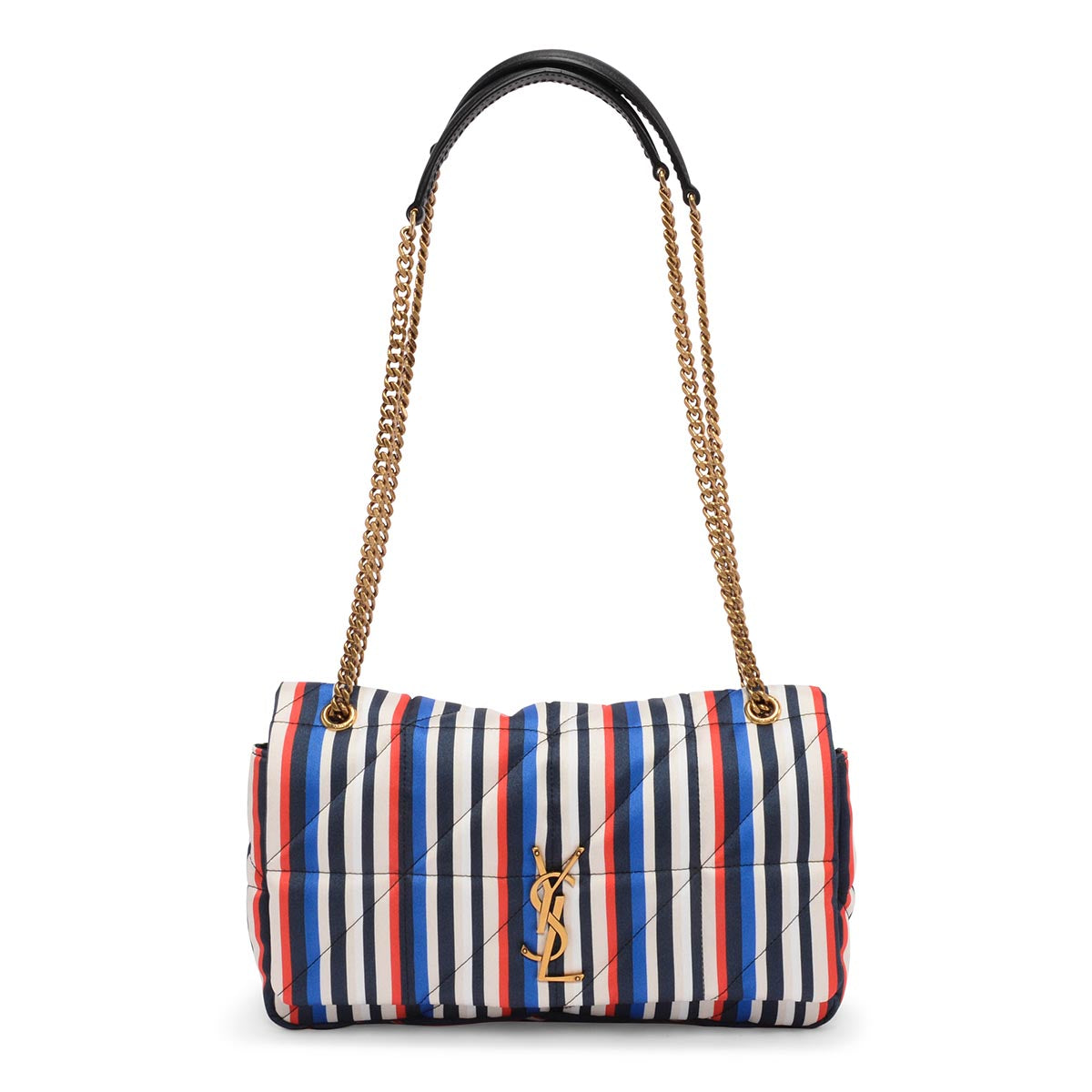 Saint Laurent Navy Striped Satin Jamie Chain Bag
