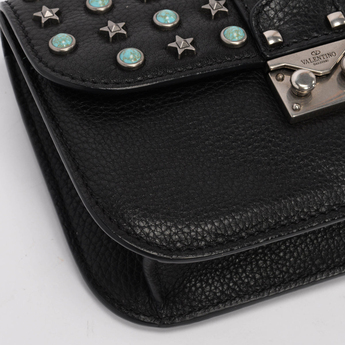 Valentino Black Star Studded Lock Flap Shoulder Bag