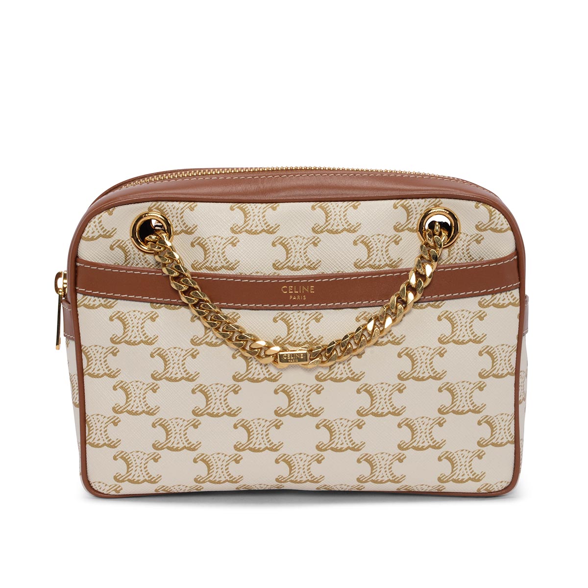 Celine White Triomphe Canvas Small Patapans Bag