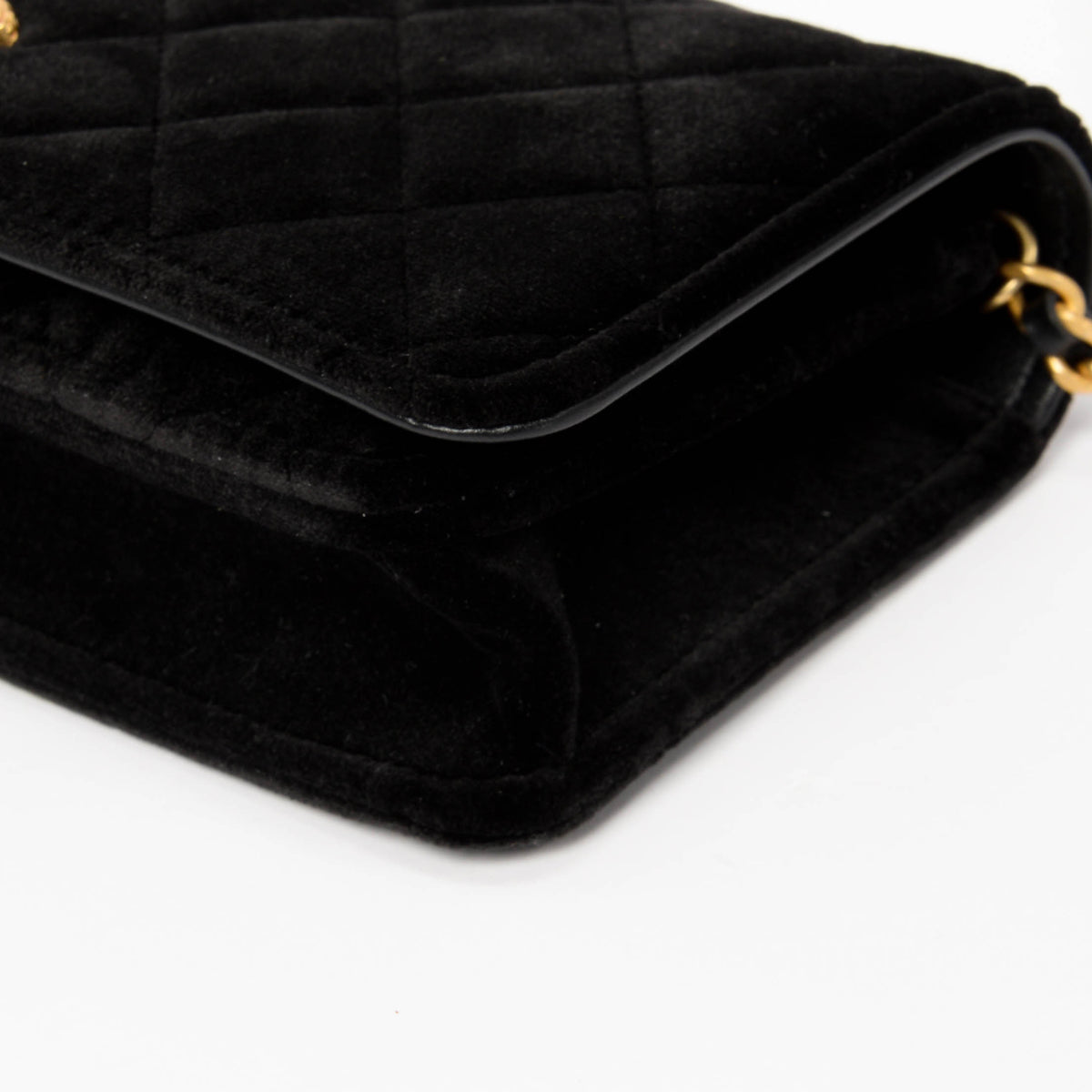 Chanel Black Velvet CC Clutch With Chain