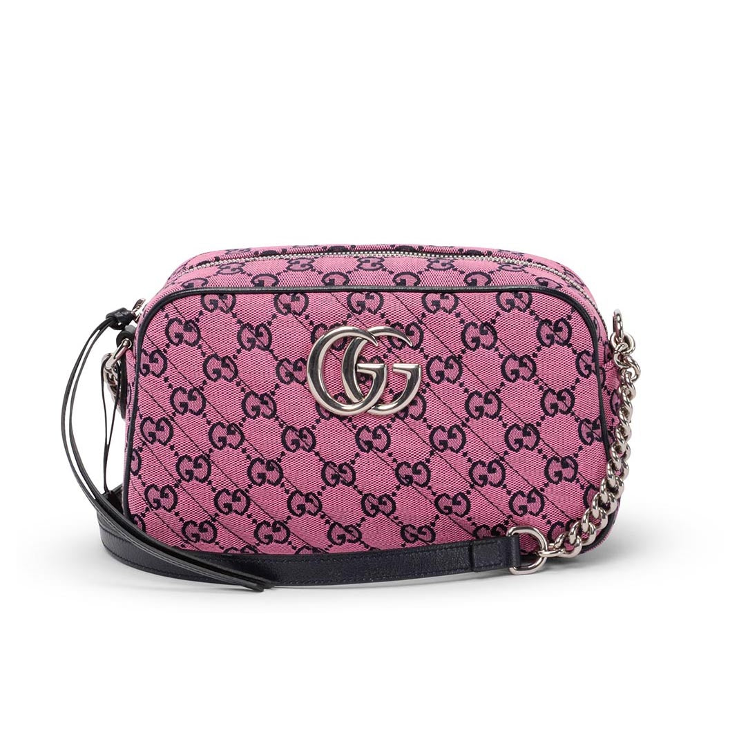 Gucci Pink & Navy GG Canvas Small Marmont Bag